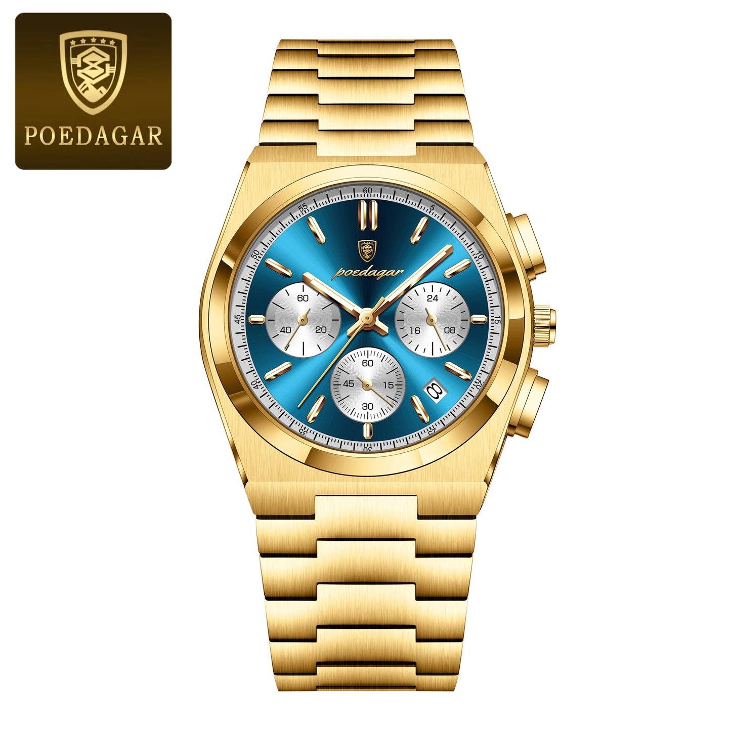 POEDAGAR Luxury Man Quartz Watch Waterproof Luminous Date Chronograph Watches For Men Stainless Steel Fashion Men's Watch Reloj