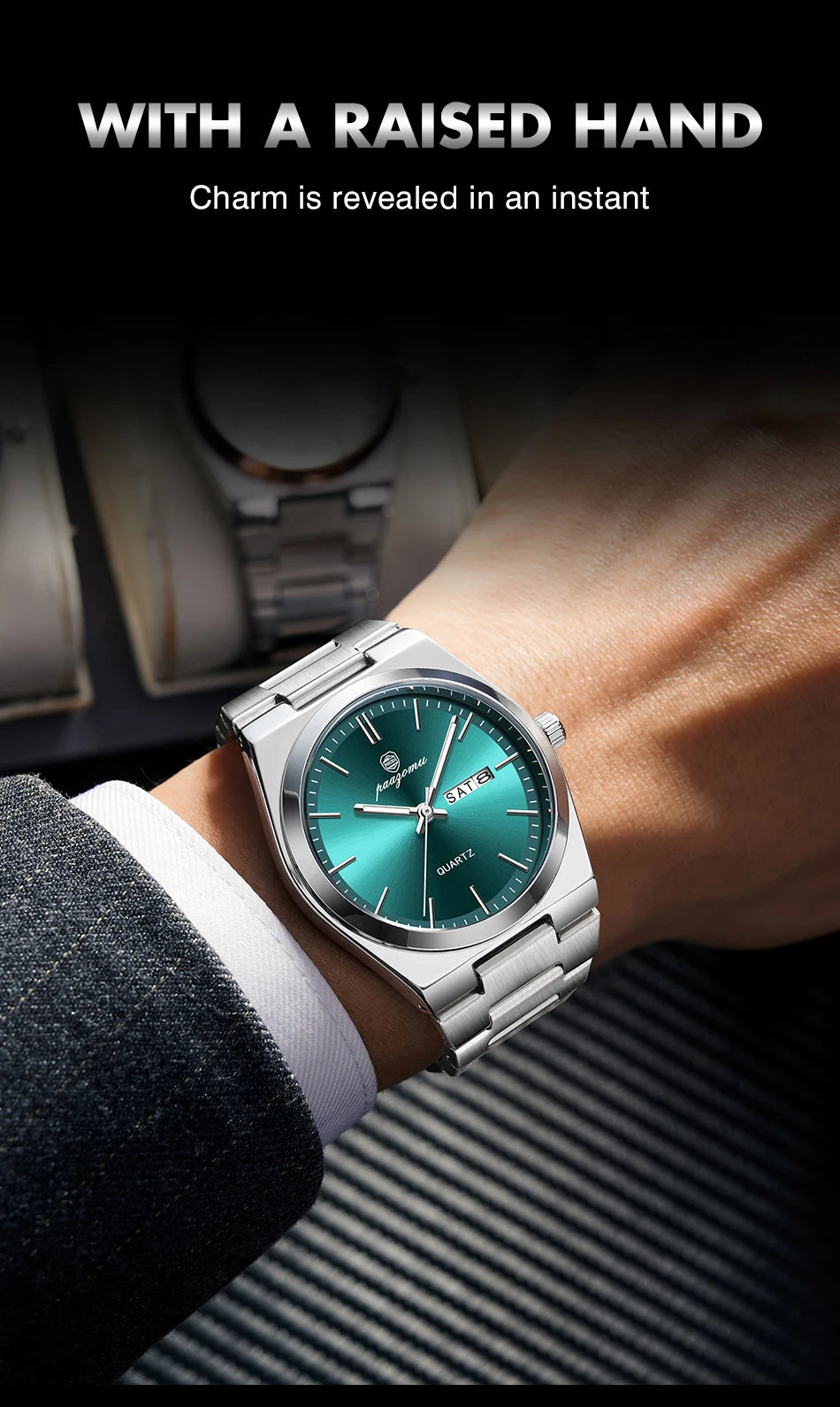PENGAGAR Luxury Quartz Man Wristwatch Sport Men Watches Waterproof Luminous Date Week Stainless Steel Men's Watch Male Reloj+box