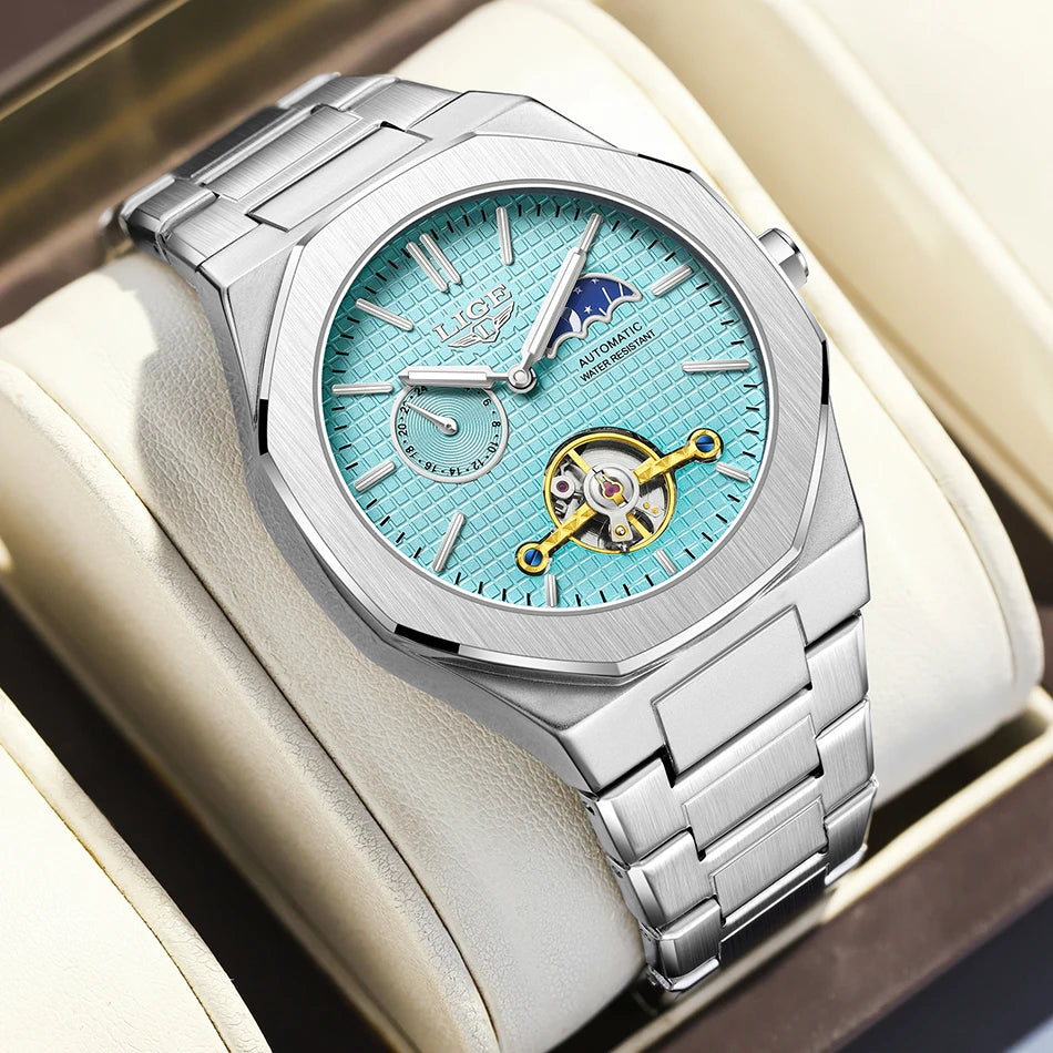 LIGE 2025 New Mechanical Watches Men Fashion Luxury Automatic Mens Watch Waterproof Luminous Tourbillon Wristwatch Reloj Hombre
