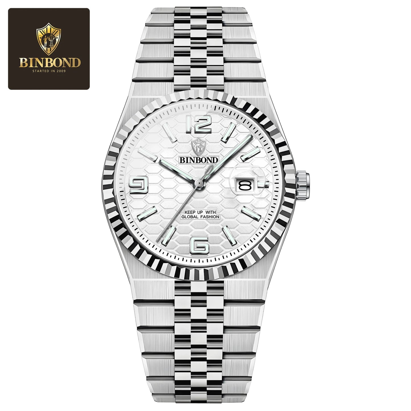 BINBOND Top Brand Luxury Men Quartz Watches Original Watch for Man Waterproof Luminous Date Week Stainless Steel Wristwatch Male
