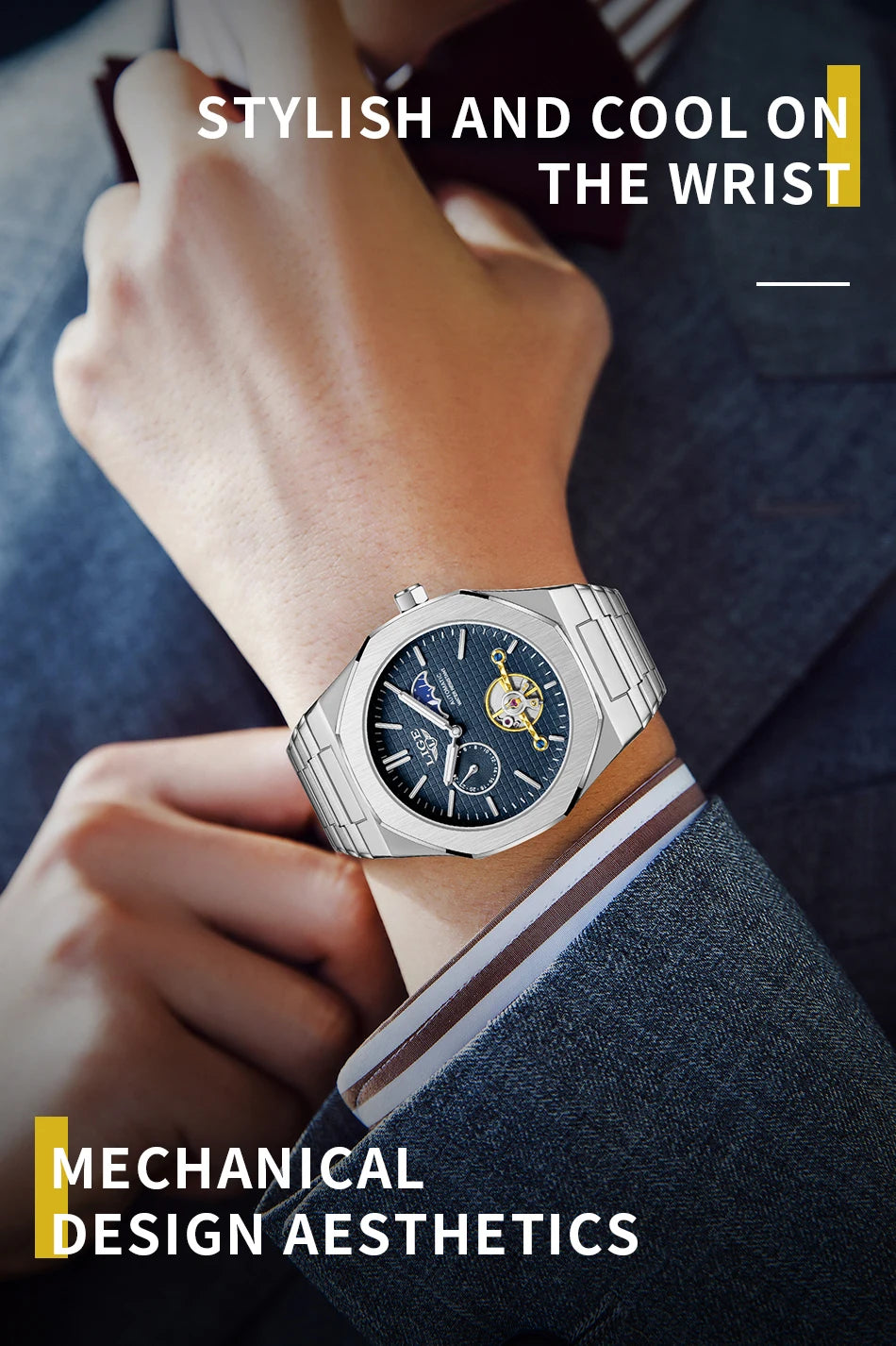 LIGE 2025 New Mechanical Watches Men Fashion Luxury Automatic Mens Watch Waterproof Luminous Tourbillon Wristwatch Reloj Hombre