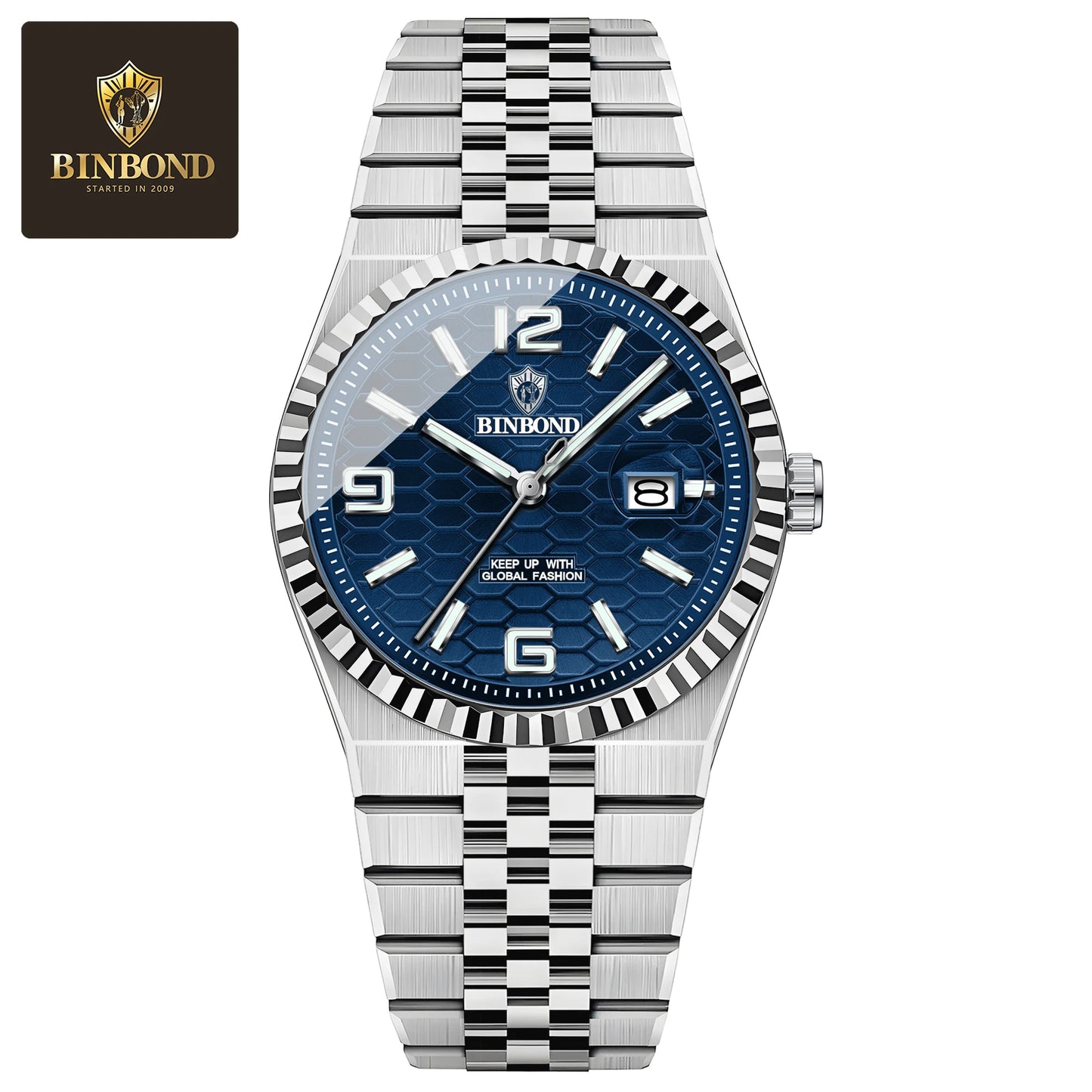 BINBOND Top Brand Luxury Men Quartz Watches Original Watch for Man Waterproof Luminous Date Week Stainless Steel Wristwatch Male