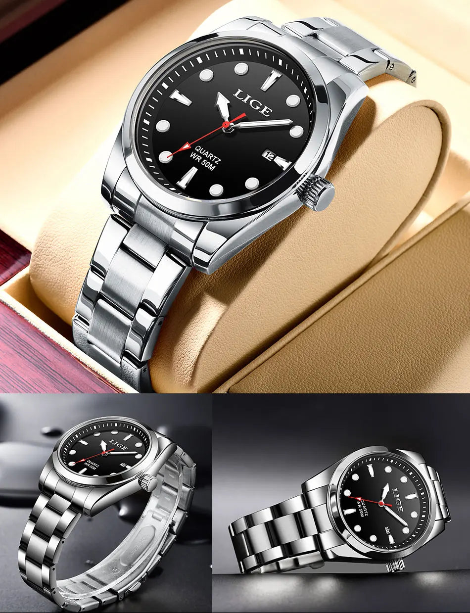 LIGE Business Waterproof Watch Men Fashion Military Sports Men's Quartz Wristwatches Top Brand Luxury Chronograph Montre Homme
