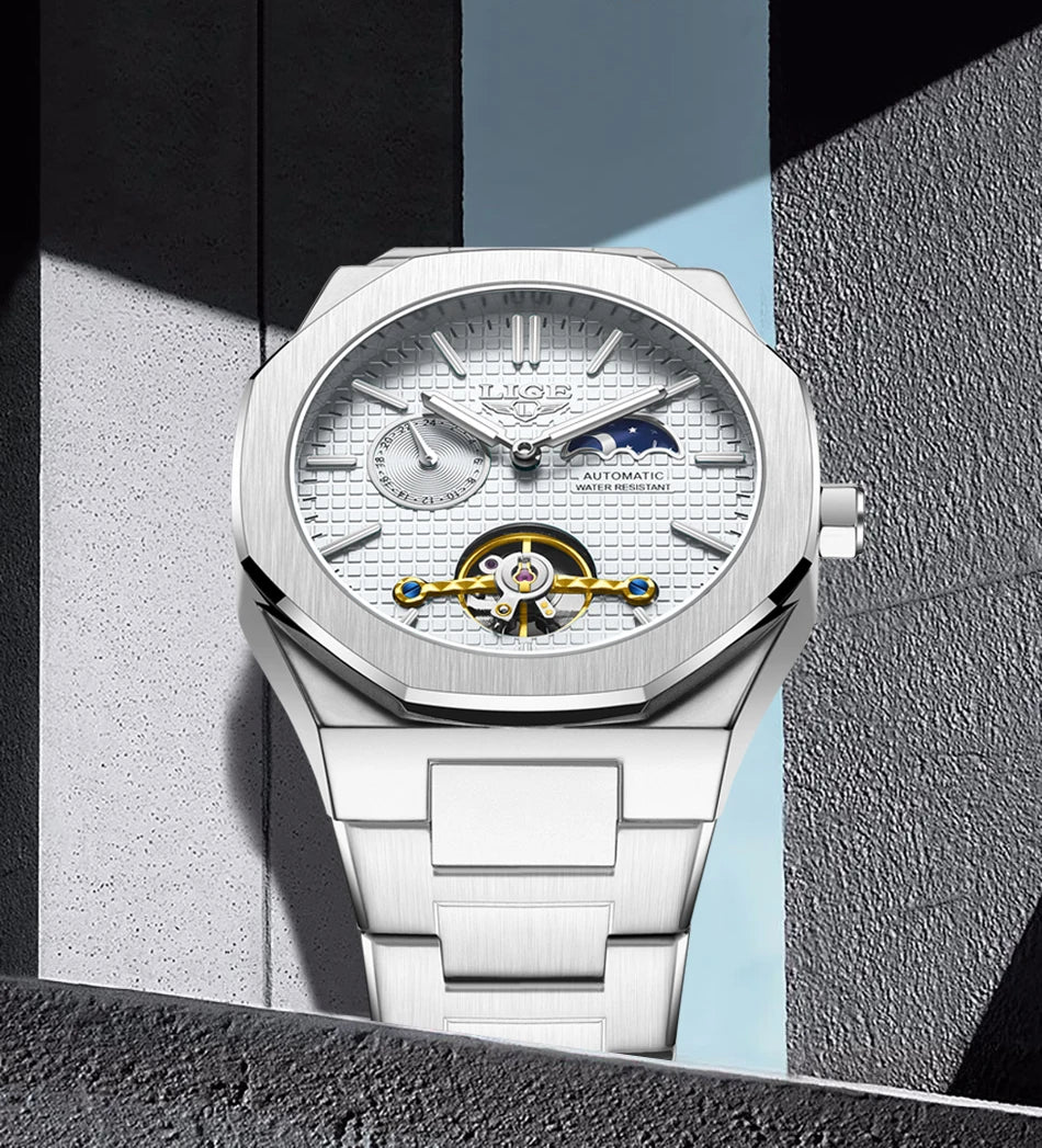 LIGE 2025 New Mechanical Watches Men Fashion Luxury Automatic Mens Watch Waterproof Luminous Tourbillon Wristwatch Reloj Hombre