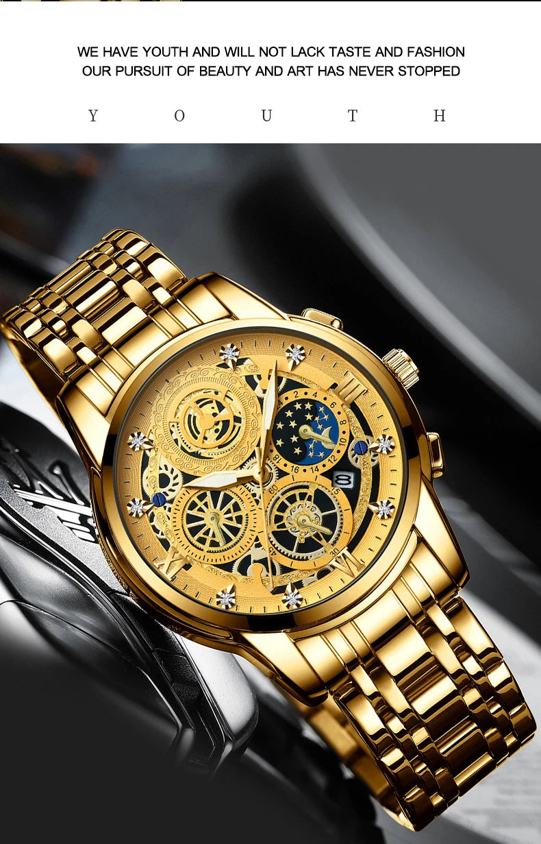 BINBOND B4010 Fashion Casual Quartz Men Watch Stainless Steel Strap Luxury Dial Luminous 30M Waterproof Business Men Wristwatch