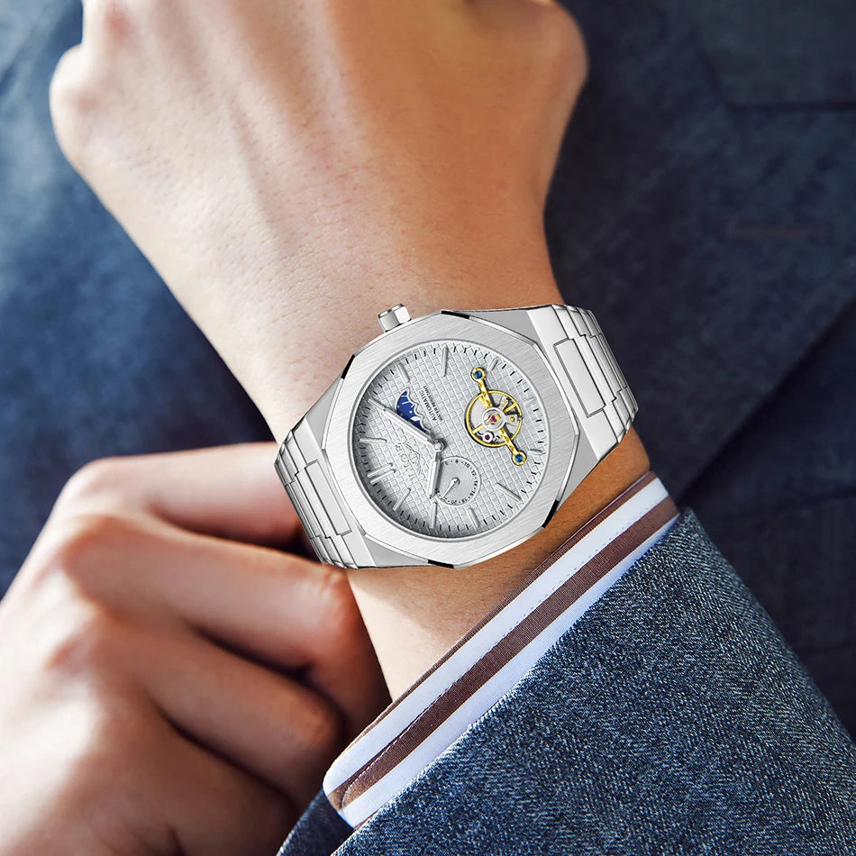 LIGE 2025 New Mechanical Watches Men Fashion Luxury Automatic Mens Watch Waterproof Luminous Tourbillon Wristwatch Reloj Hombre