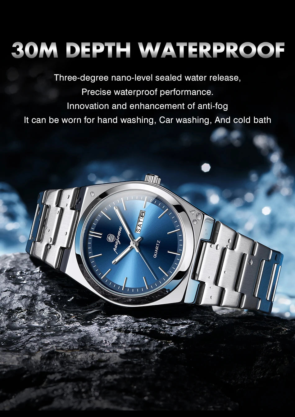 PENGAGAR Luxury Quartz Man Wristwatch Sport Men Watches Waterproof Luminous Date Week Stainless Steel Men's Watch Male Reloj+box