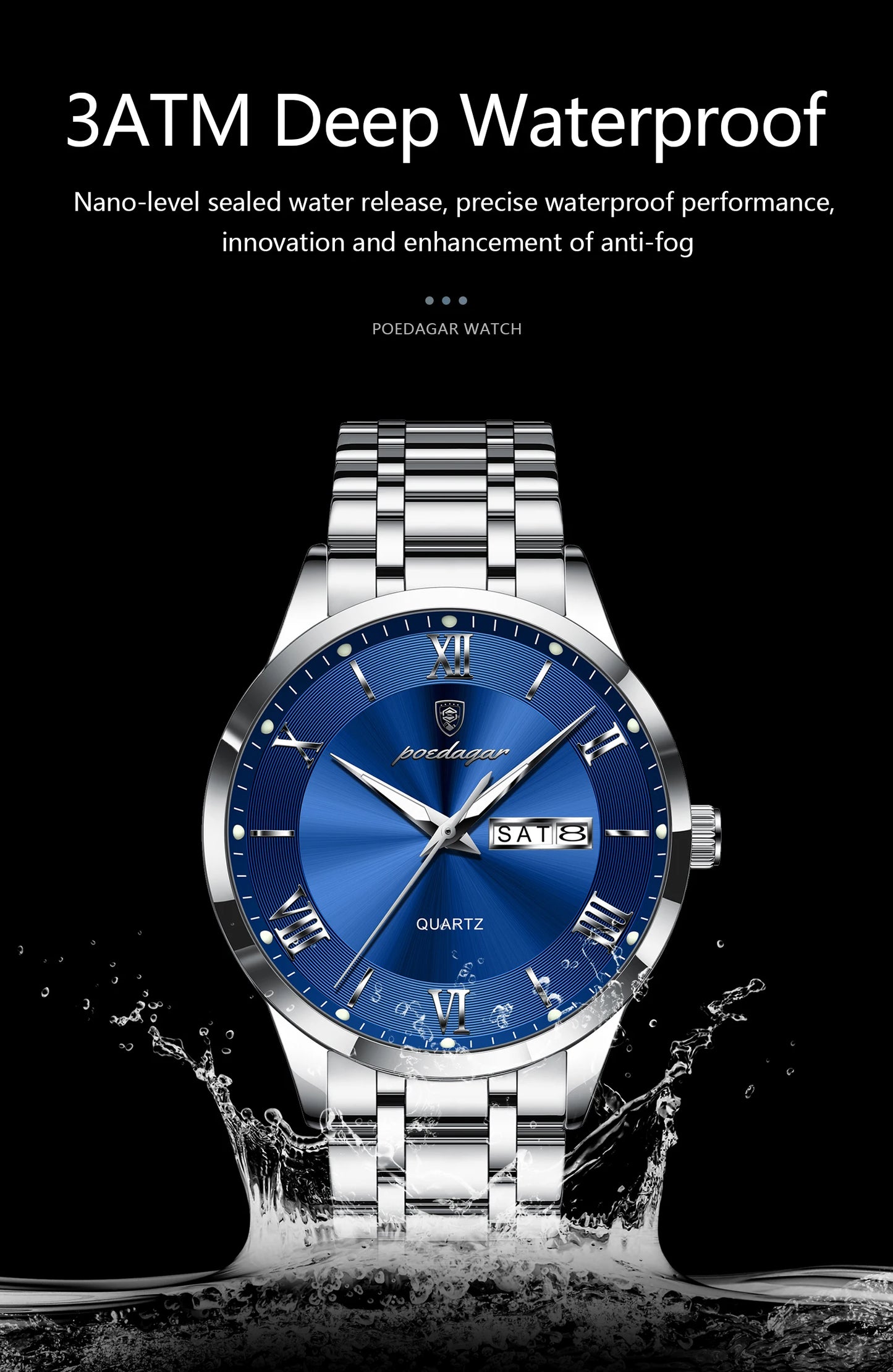 POEDAGAR Luxury Casual Watch For Man Date Week Waterproof Luminous Stainless Steel Men Watch Sport Quartz Men's Watches Male+Box