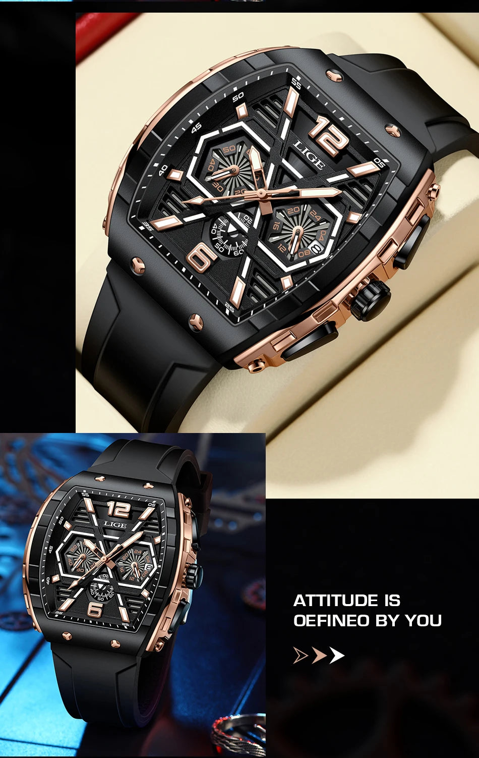 LIGE Men Watch Fashion Luxury Waterproof Quartz Wristwatch Luminous Casual Sports Silicone Strap Clock Auto Date Man Watches+Box