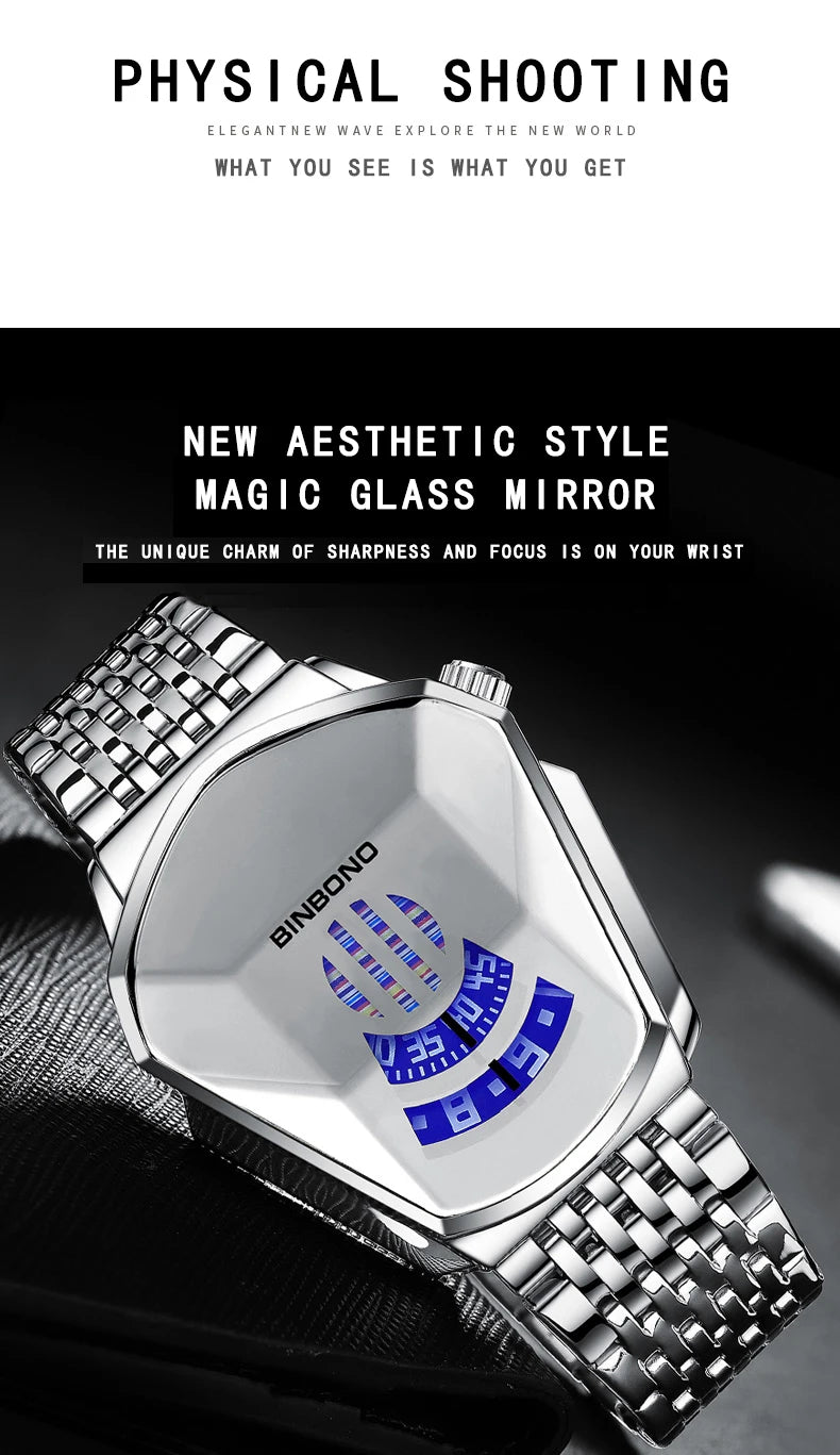 Binbond Top Luxury Brand Trend Cool Men's Wrist Watch Stainless Steel Technology Fashion Quartz Watch For Men JiChe01
