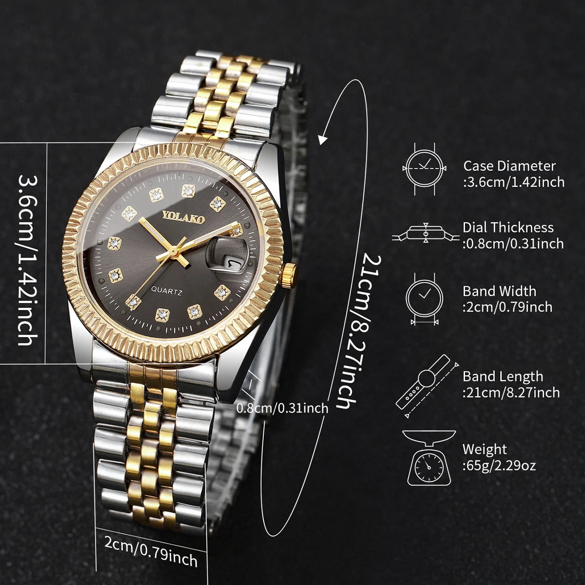 Luxury Men Business Watches Fashion Rhinestone Women Quartz Watch with Calendar Clock Gift(Without Box)