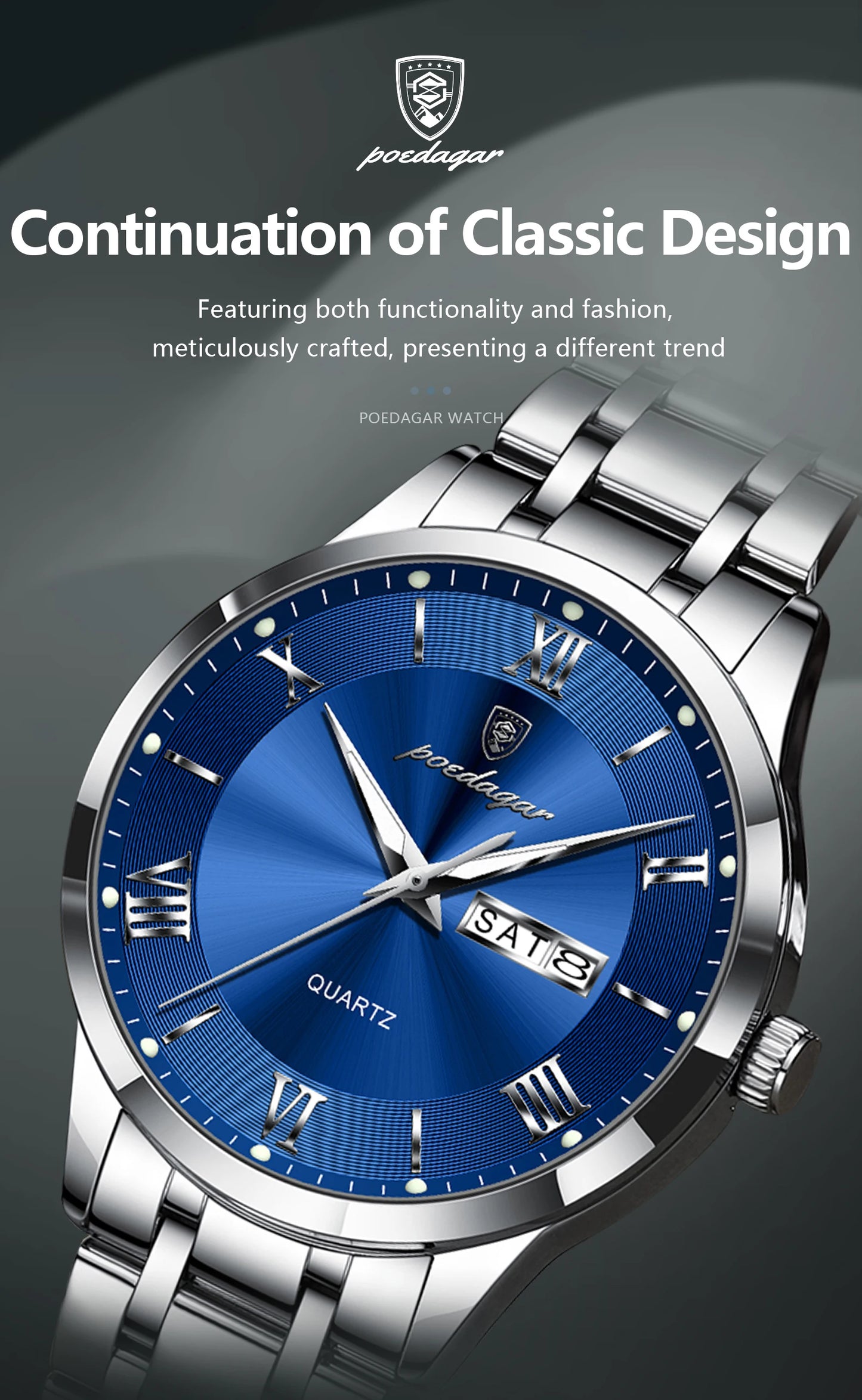 POEDAGAR Luxury Casual Watch For Man Date Week Waterproof Luminous Stainless Steel Men Watch Sport Quartz Men's Watches Male+Box