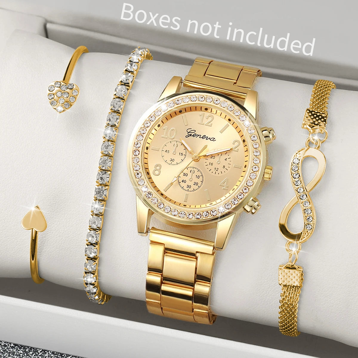 4PCS/Set Fashion Rhinestone Women Watches Luxury Steel Band Ladies Quartz Watch Bracelets Set Reloj Mujer(Without Box)