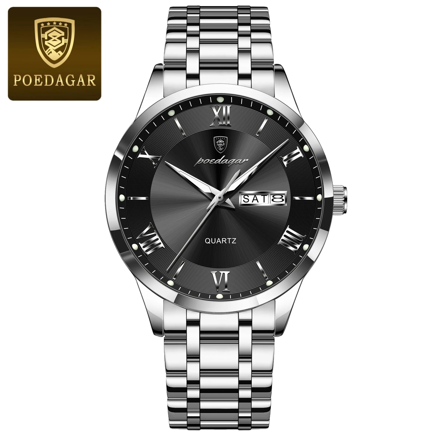 POEDAGAR Luxury Casual Watch For Man Date Week Waterproof Luminous Stainless Steel Men Watch Sport Quartz Men's Watches Male+Box