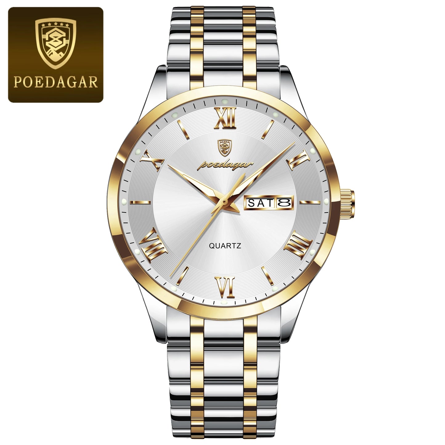 POEDAGAR Luxury Casual Watch For Man Date Week Waterproof Luminous Stainless Steel Men Watch Sport Quartz Men's Watches Male+Box