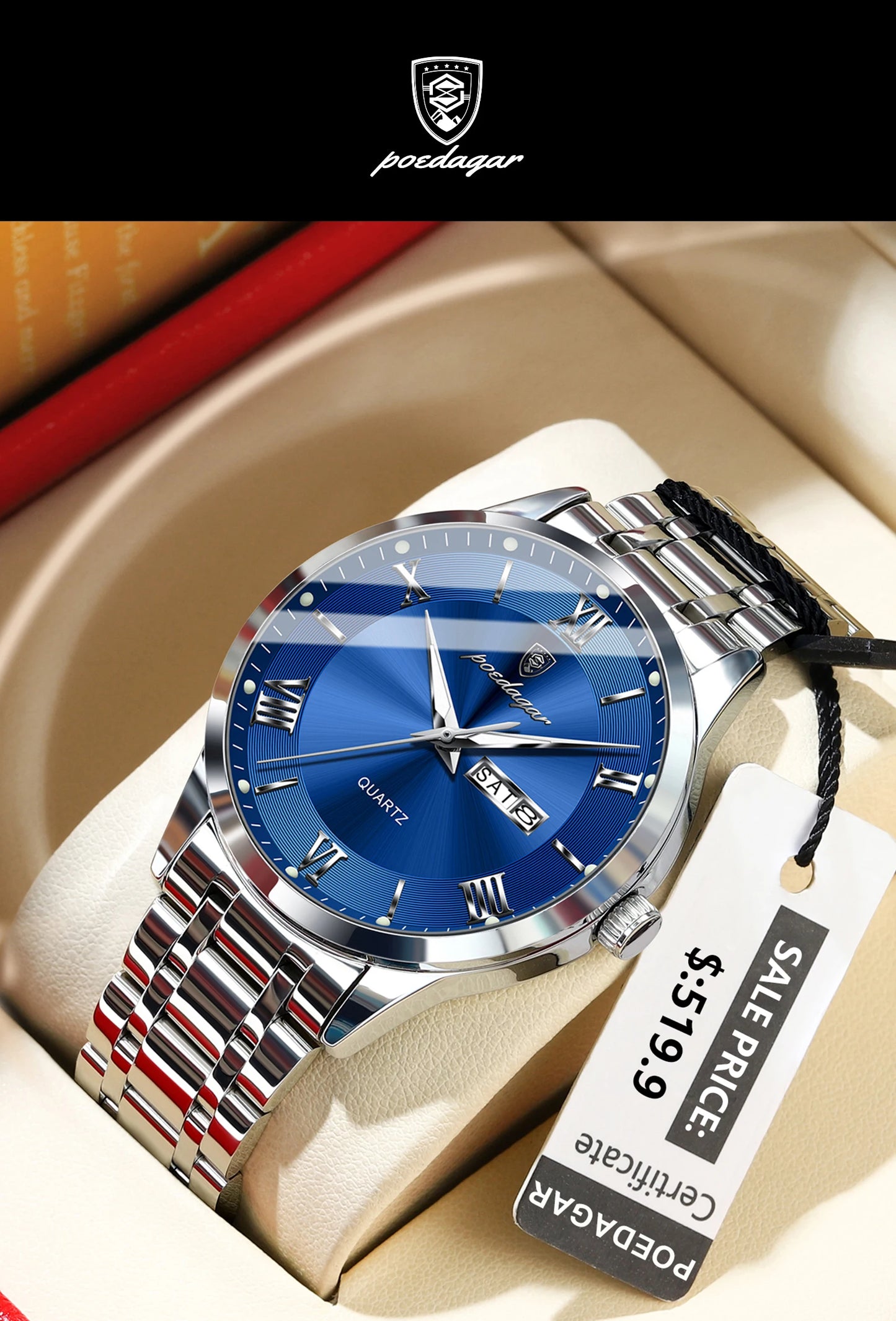 POEDAGAR Luxury Casual Watch For Man Date Week Waterproof Luminous Stainless Steel Men Watch Sport Quartz Men's Watches Male+Box