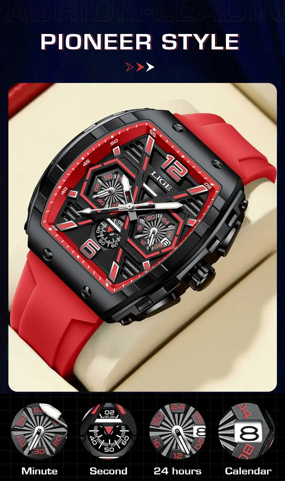 LIGE Men Watch Fashion Luxury Waterproof Quartz Wristwatch Luminous Casual Sports Silicone Strap Clock Auto Date Man Watches+Box