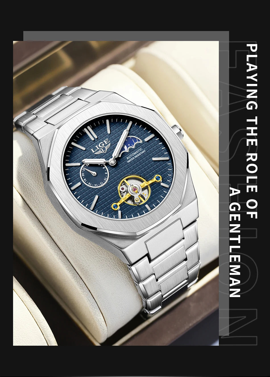 LIGE 2025 New Mechanical Watches Men Fashion Luxury Automatic Mens Watch Waterproof Luminous Tourbillon Wristwatch Reloj Hombre