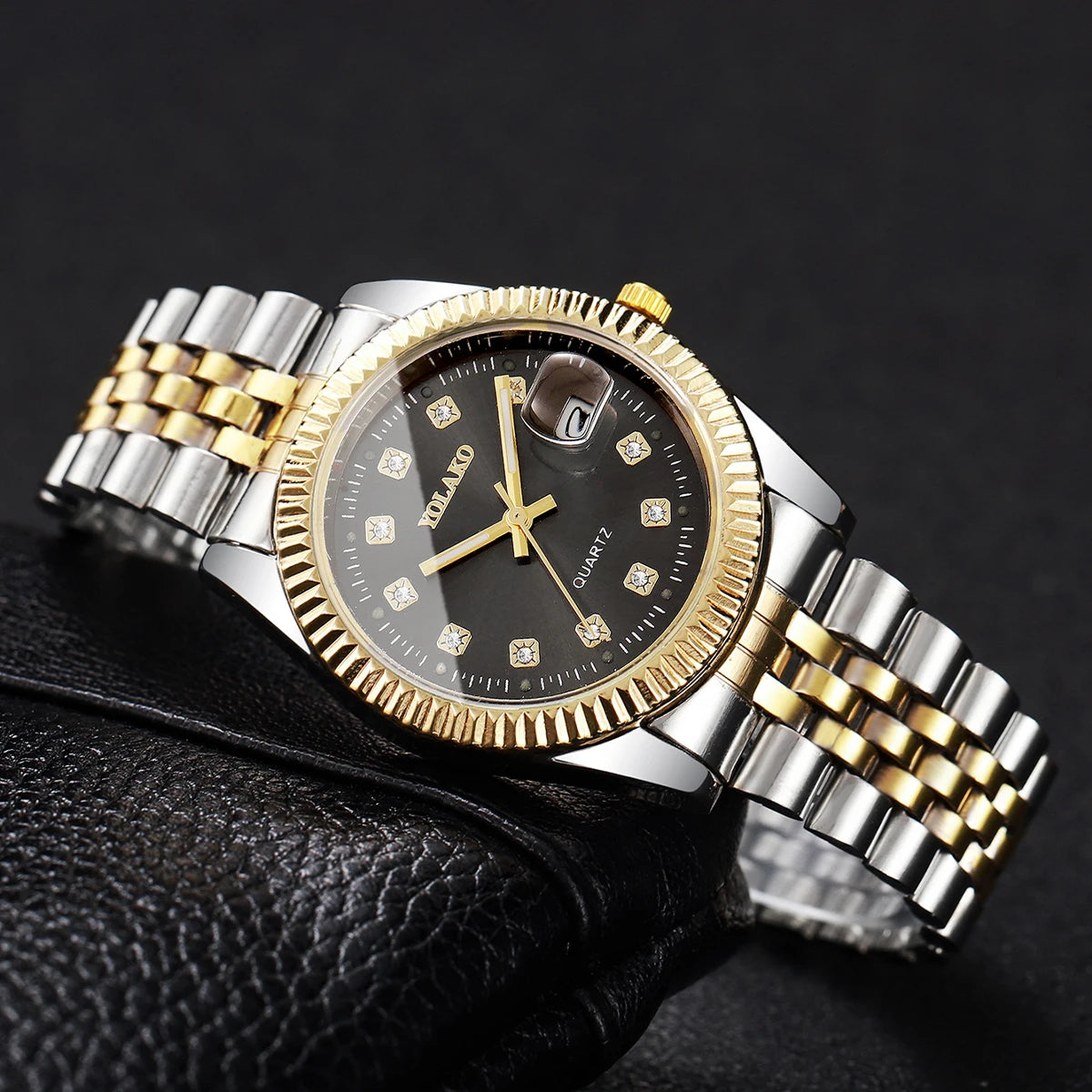 Luxury Men Business Watches Fashion Rhinestone Women Quartz Watch with Calendar Clock Gift(Without Box)