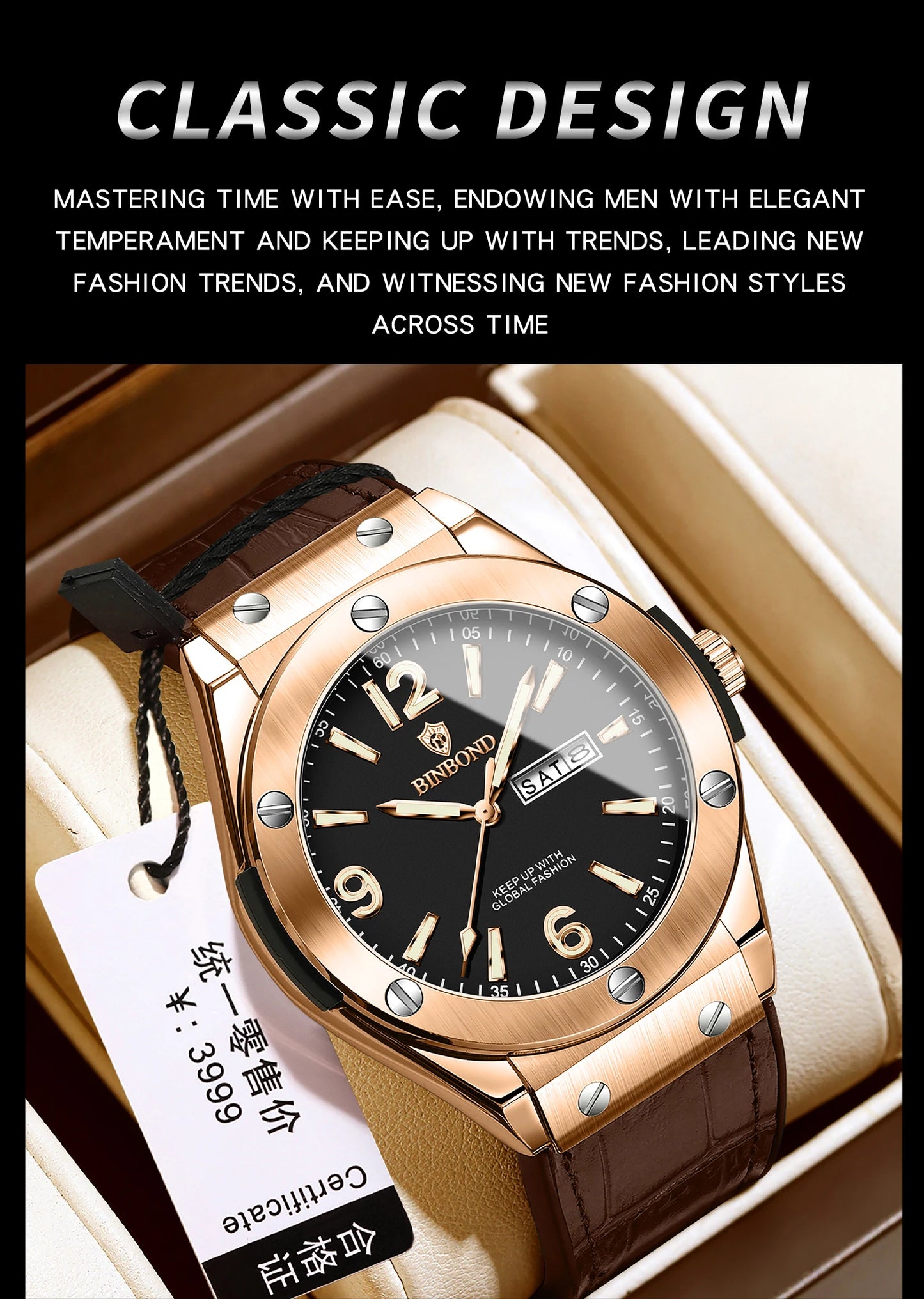 BINBOND New 225 Fashion Men's Quartz Watch Waterproof Luminous Calendar Versatile Casual Men's Quartz Watch 2025