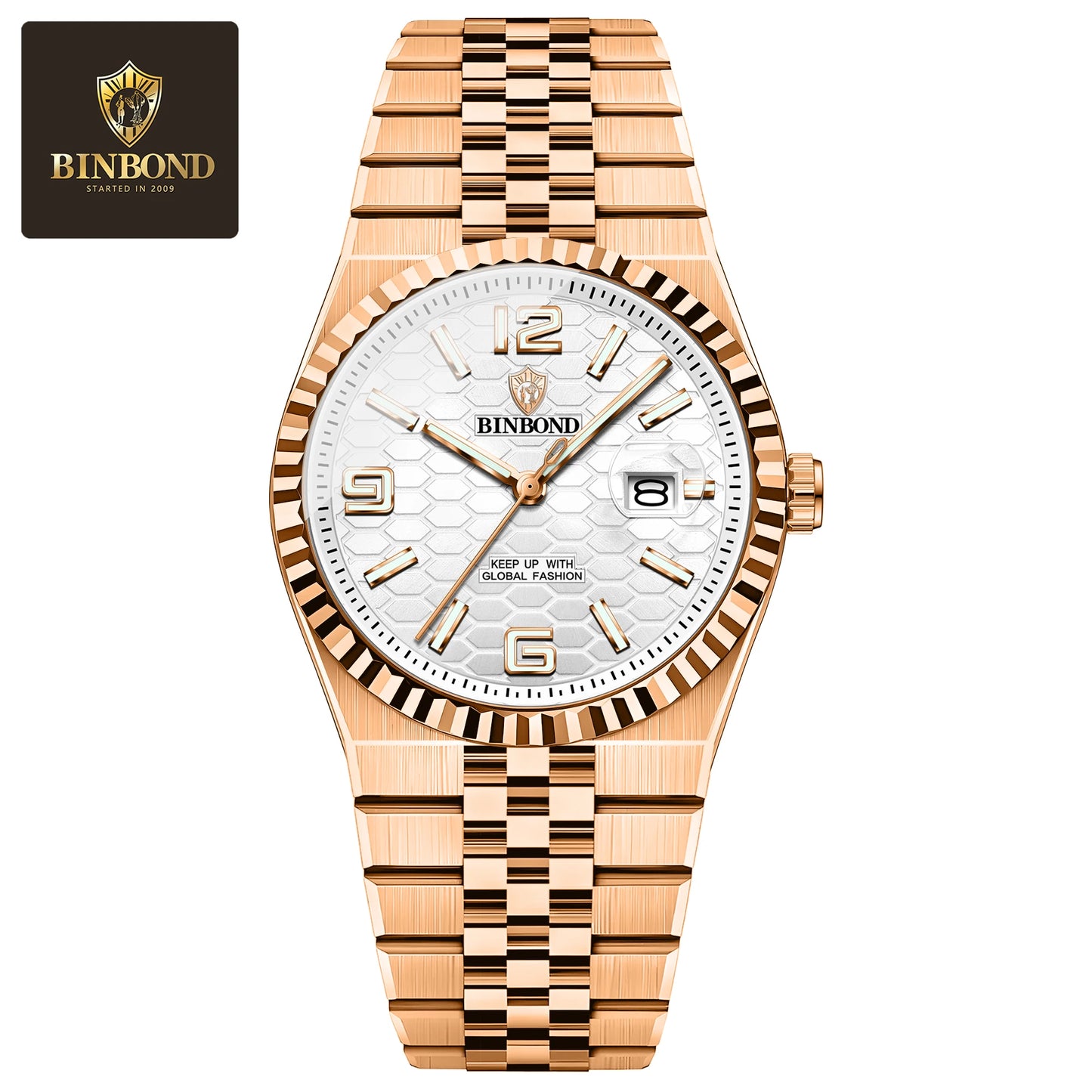 BINBOND Top Brand Luxury Men Quartz Watches Original Watch for Man Waterproof Luminous Date Week Stainless Steel Wristwatch Male