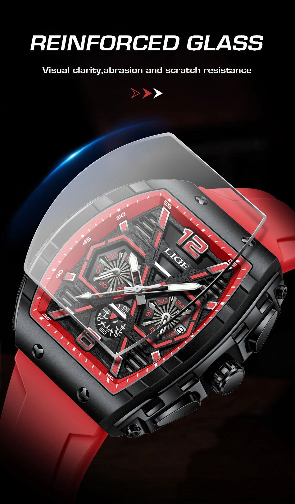 LIGE Men Watch Fashion Luxury Waterproof Quartz Wristwatch Luminous Casual Sports Silicone Strap Clock Auto Date Man Watches+Box