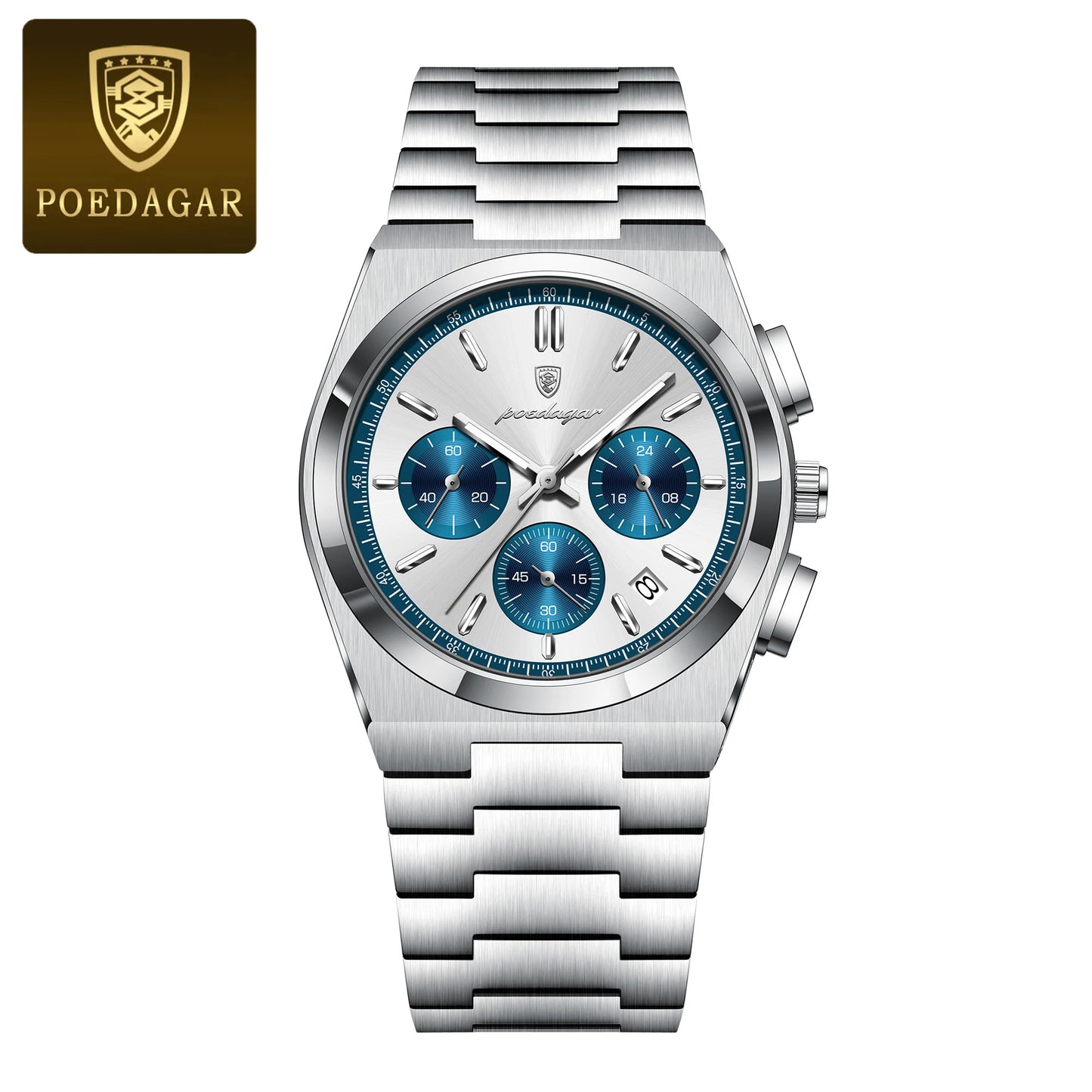 POEDAGAR Luxury Man Quartz Watch Waterproof Luminous Date Chronograph Watches For Men Stainless Steel Fashion Men's Watch Reloj