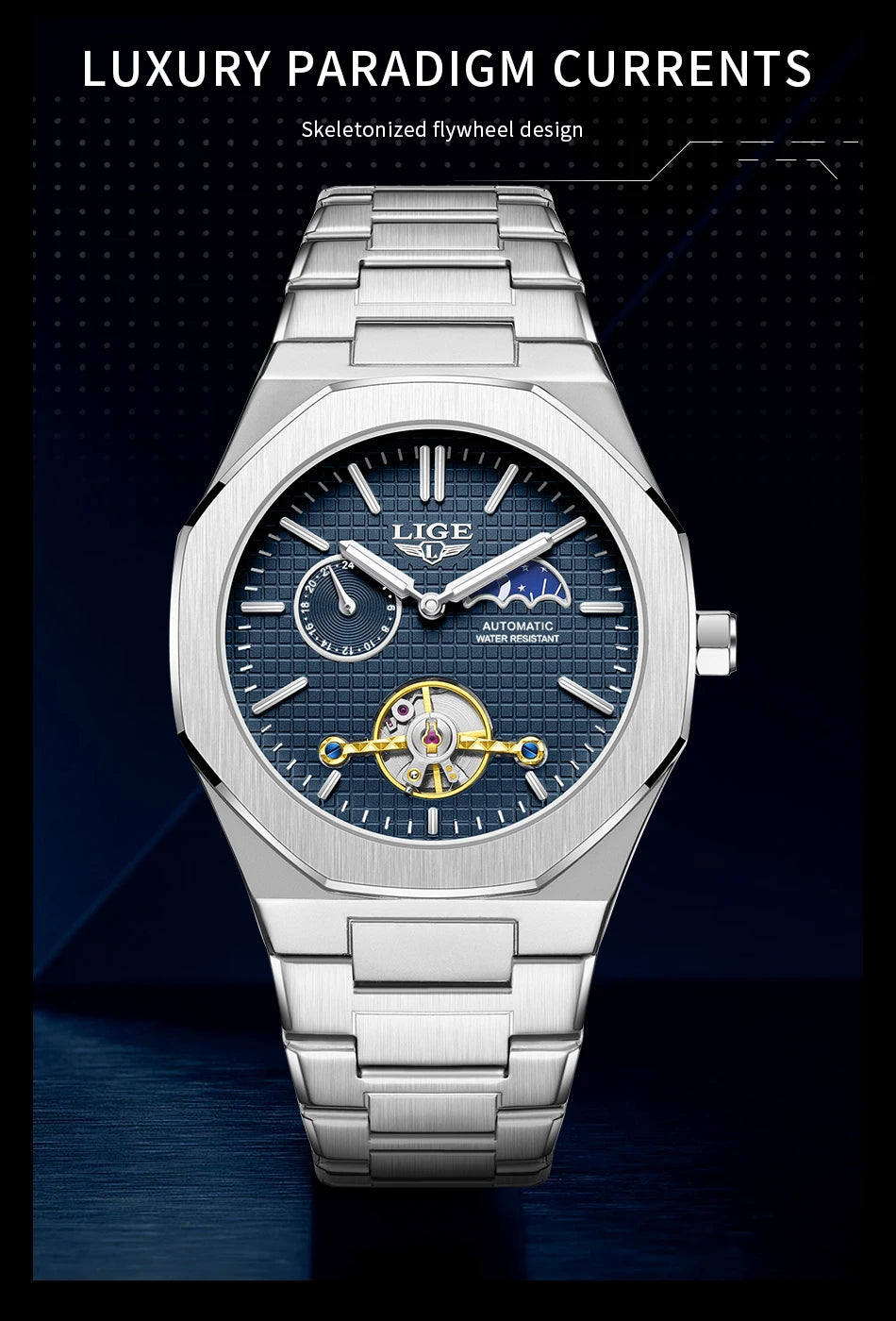 LIGE 2025 New Mechanical Watches Men Fashion Luxury Automatic Mens Watch Waterproof Luminous Tourbillon Wristwatch Reloj Hombre