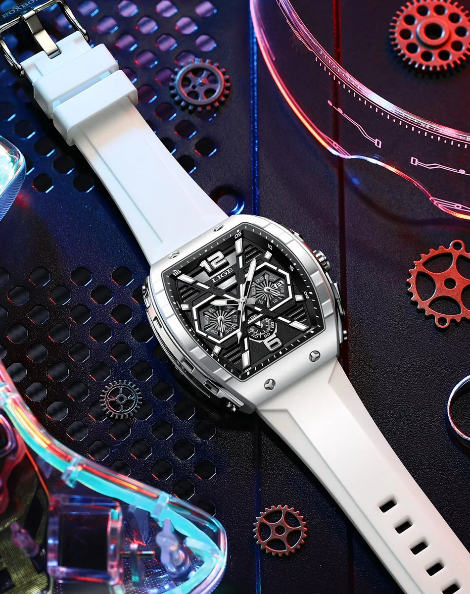 LIGE Men Watch Fashion Luxury Waterproof Quartz Wristwatch Luminous Casual Sports Silicone Strap Clock Auto Date Man Watches+Box