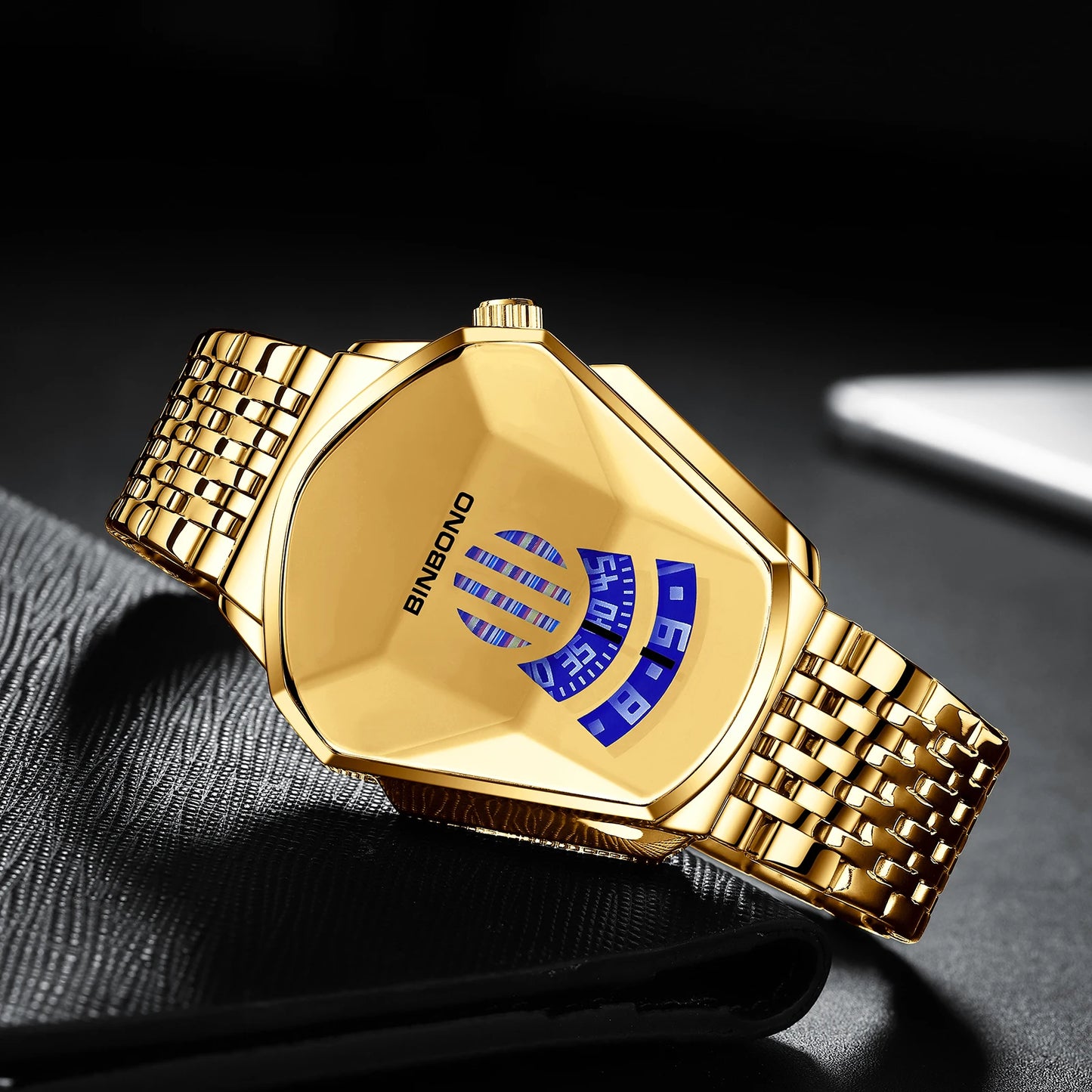 Binbond Top Luxury Brand Trend Cool Men's Wrist Watch Stainless Steel Technology Fashion Quartz Watch For Men JiChe01