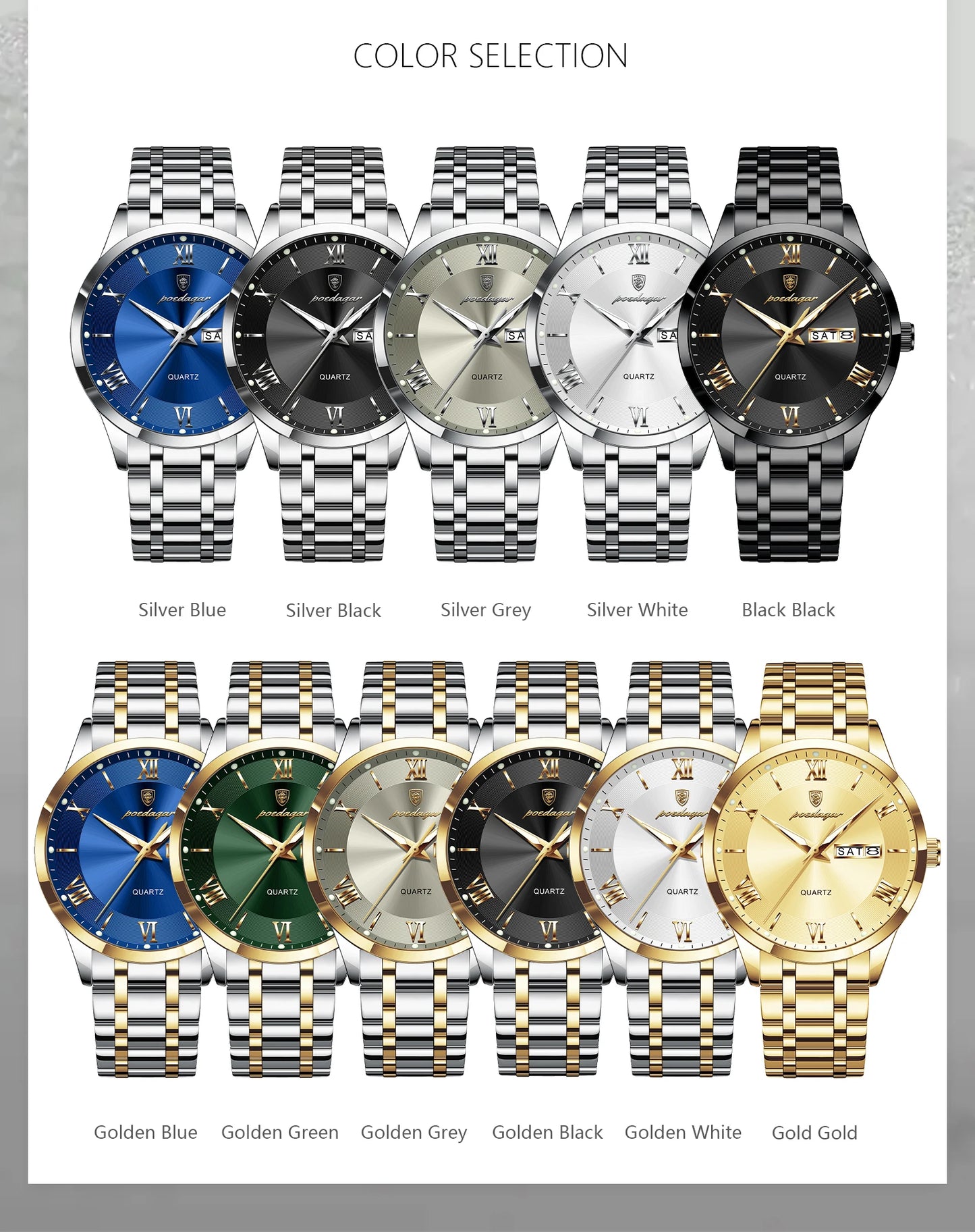 POEDAGAR Luxury Casual Watch For Man Date Week Waterproof Luminous Stainless Steel Men Watch Sport Quartz Men's Watches Male+Box