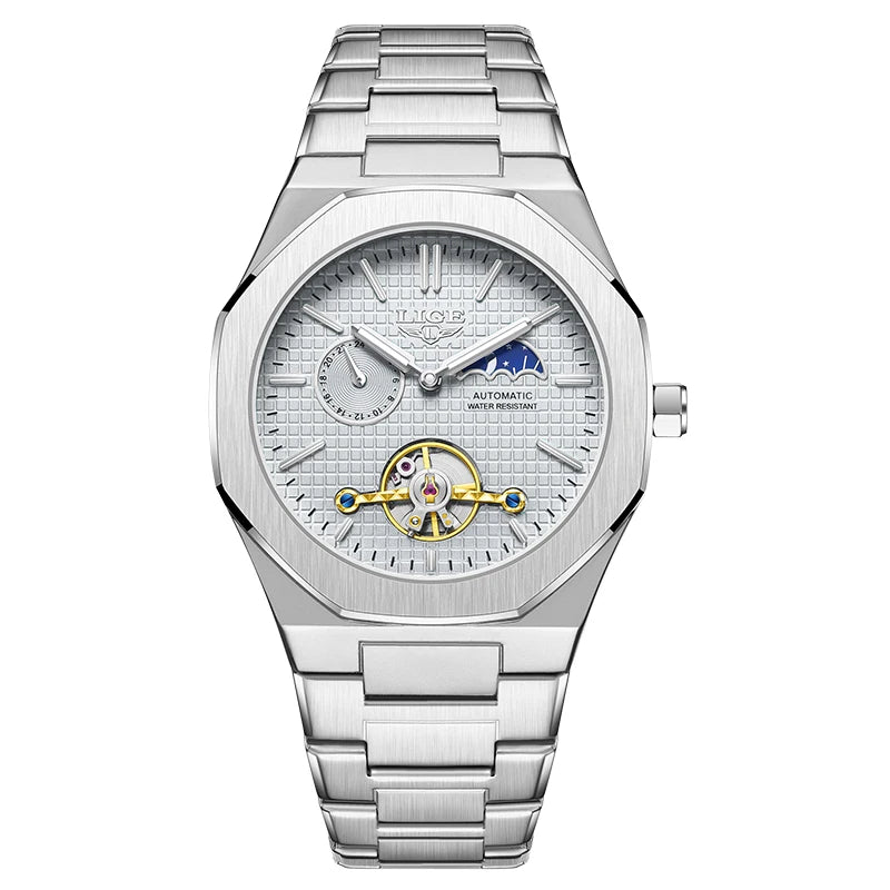 LIGE 2025 New Mechanical Watches Men Fashion Luxury Automatic Mens Watch Waterproof Luminous Tourbillon Wristwatch Reloj Hombre