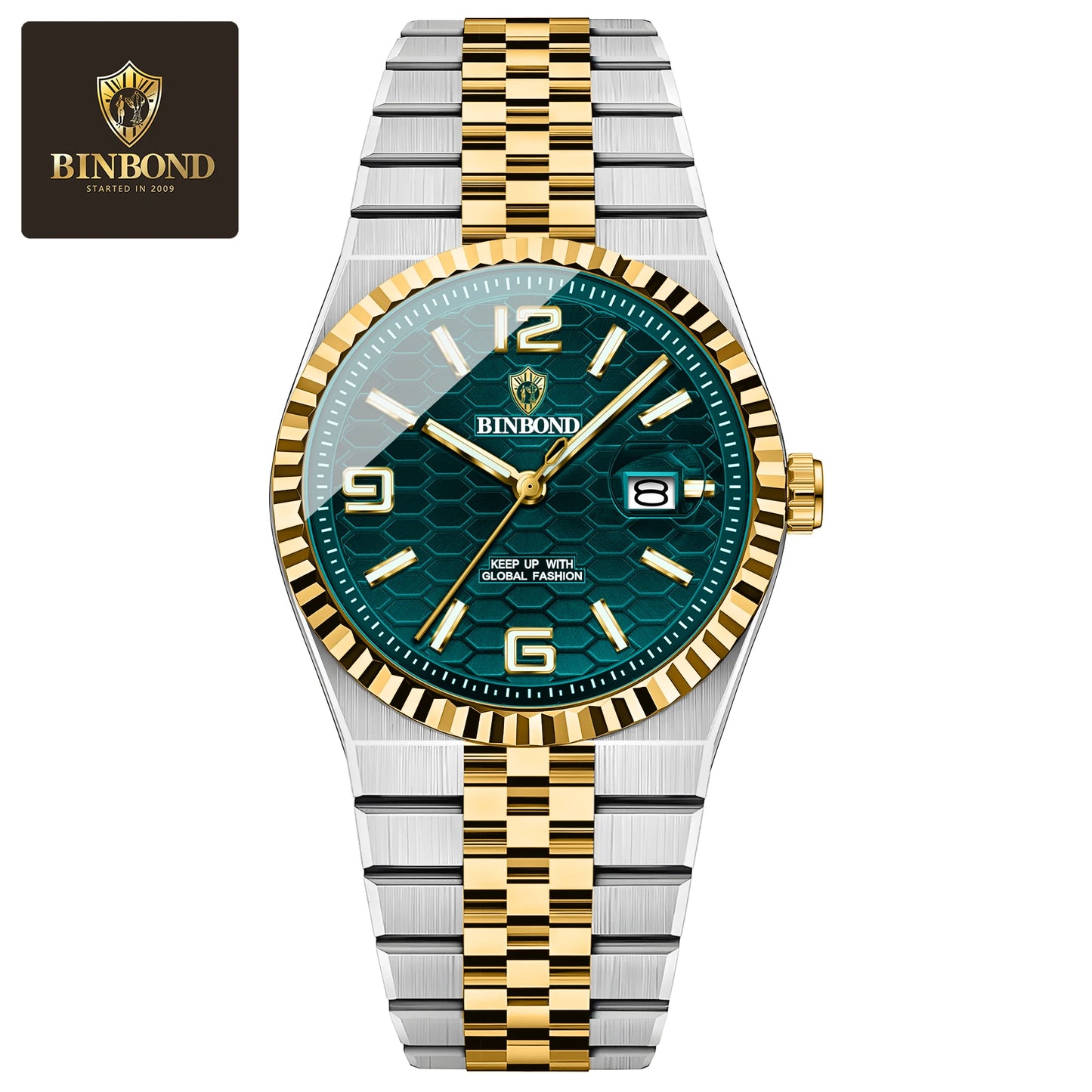 BINBOND Top Brand Luxury Men Quartz Watches Original Watch for Man Waterproof Luminous Date Week Stainless Steel Wristwatch Male