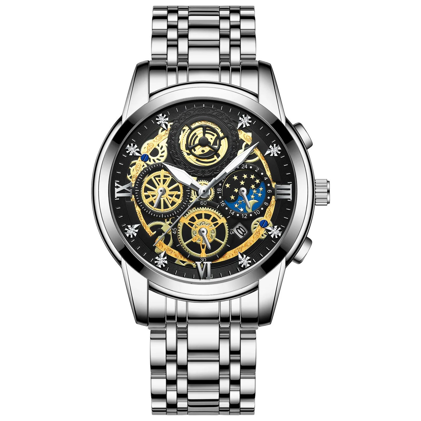 BINBOND B4010 Fashion Casual Quartz Men Watch Stainless Steel Strap Luxury Dial Luminous 30M Waterproof Business Men Wristwatch