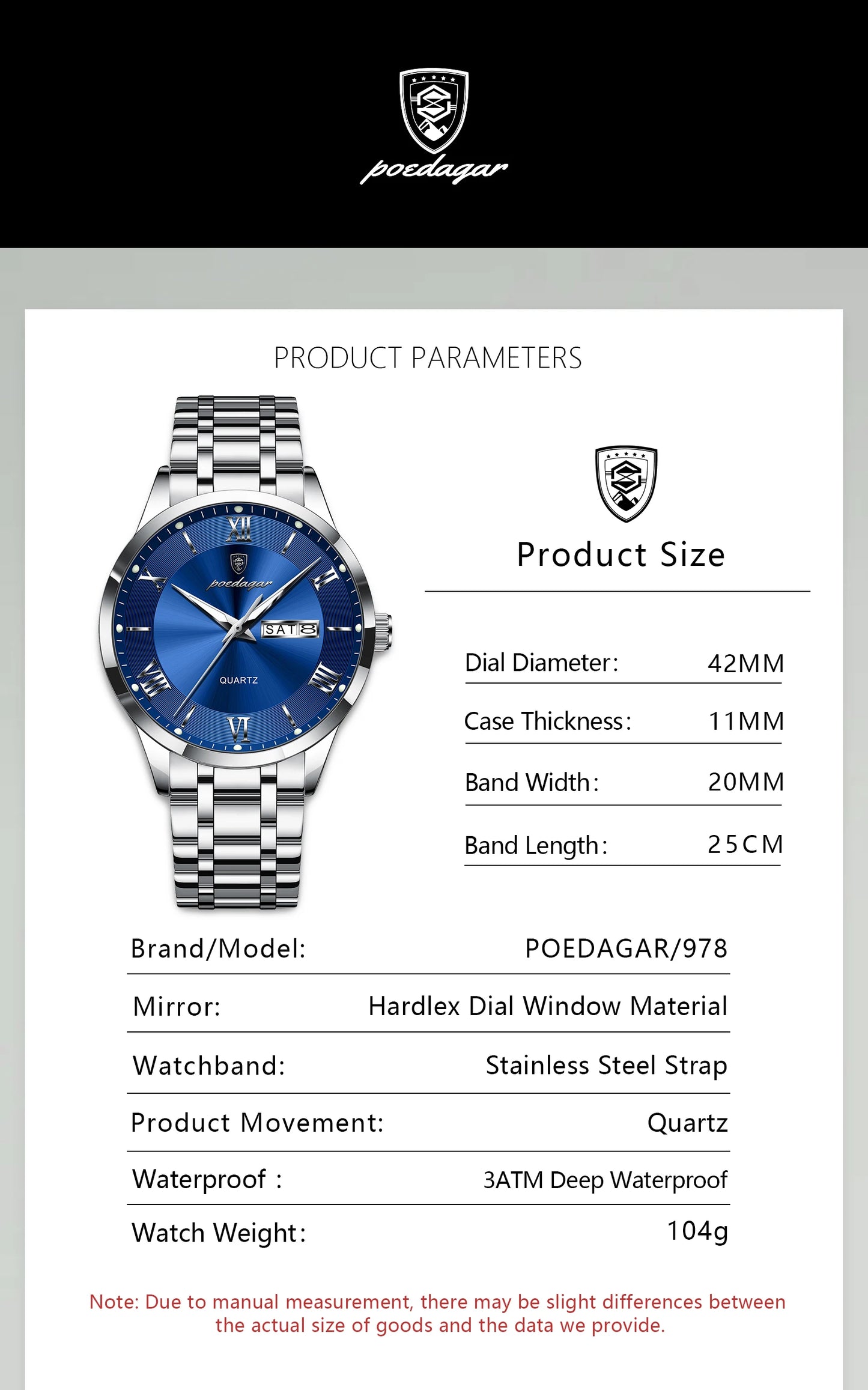 POEDAGAR Luxury Casual Watch For Man Date Week Waterproof Luminous Stainless Steel Men Watch Sport Quartz Men's Watches Male+Box