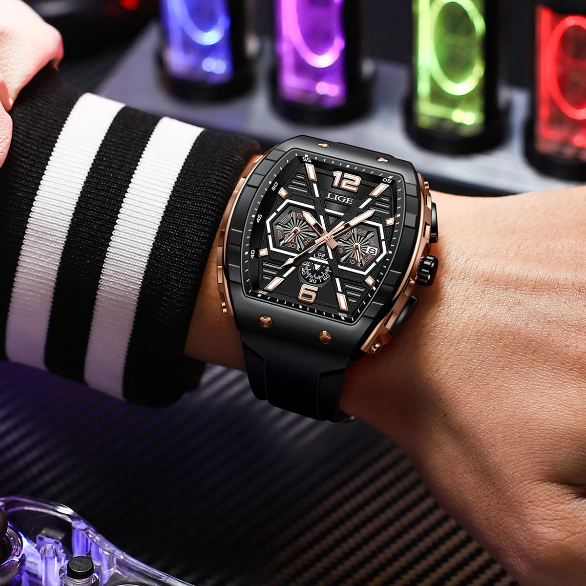 LIGE Men Watch Fashion Luxury Waterproof Quartz Wristwatch Luminous Casual Sports Silicone Strap Clock Auto Date Man Watches+Box