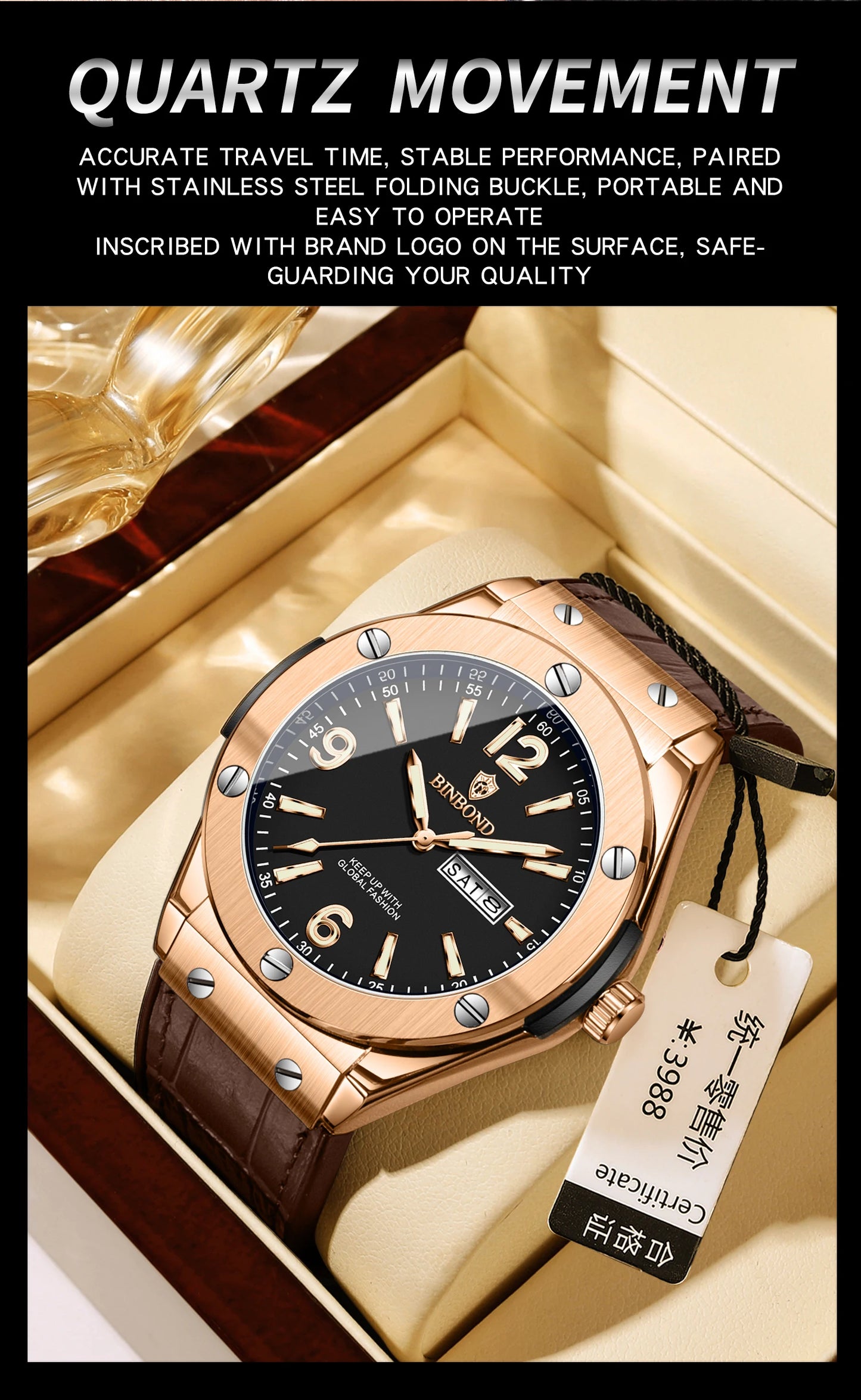 BINBOND New 225 Fashion Men's Quartz Watch Waterproof Luminous Calendar Versatile Casual Men's Quartz Watch 2025