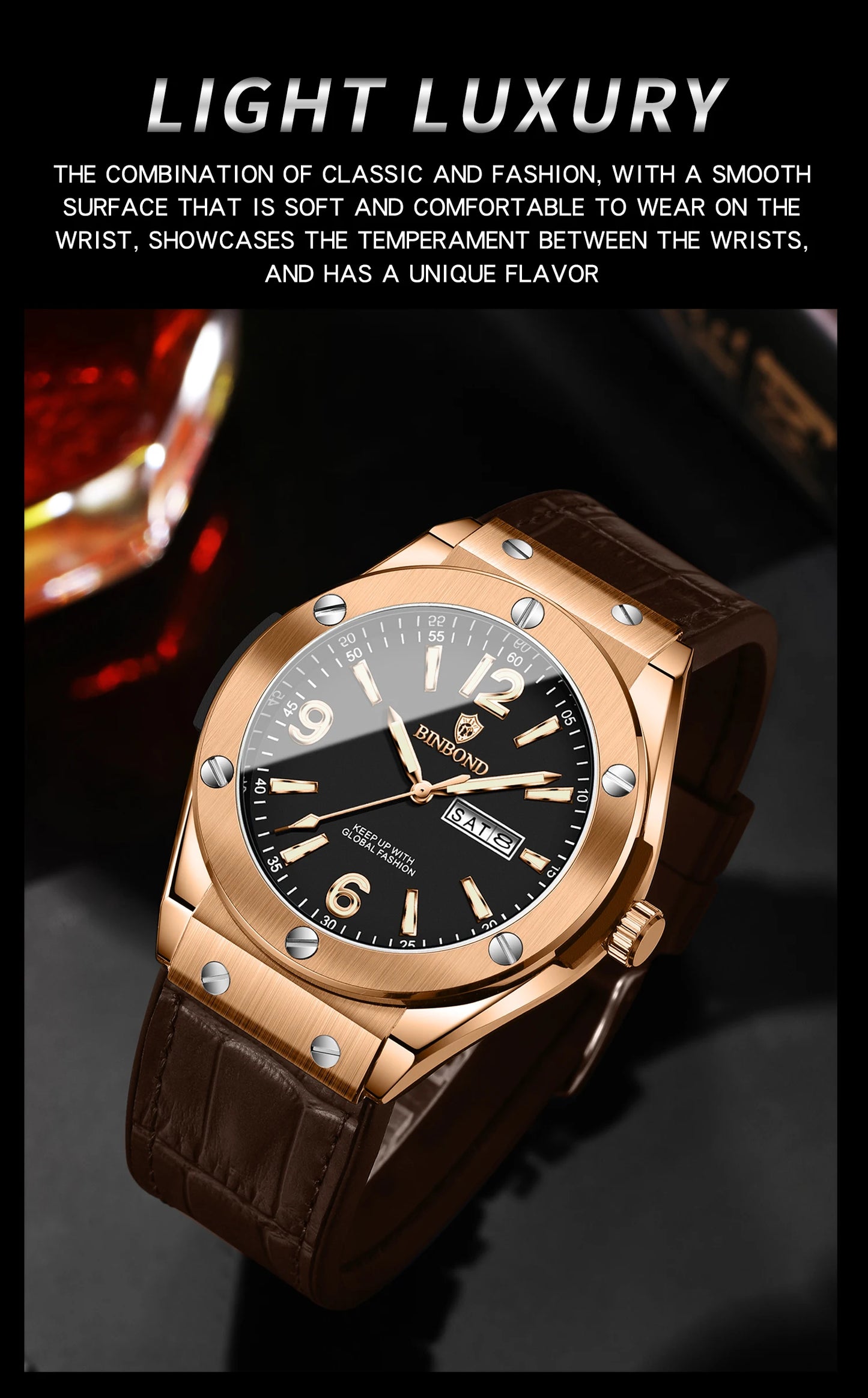 BINBOND New 225 Fashion Men's Quartz Watch Waterproof Luminous Calendar Versatile Casual Men's Quartz Watch 2025