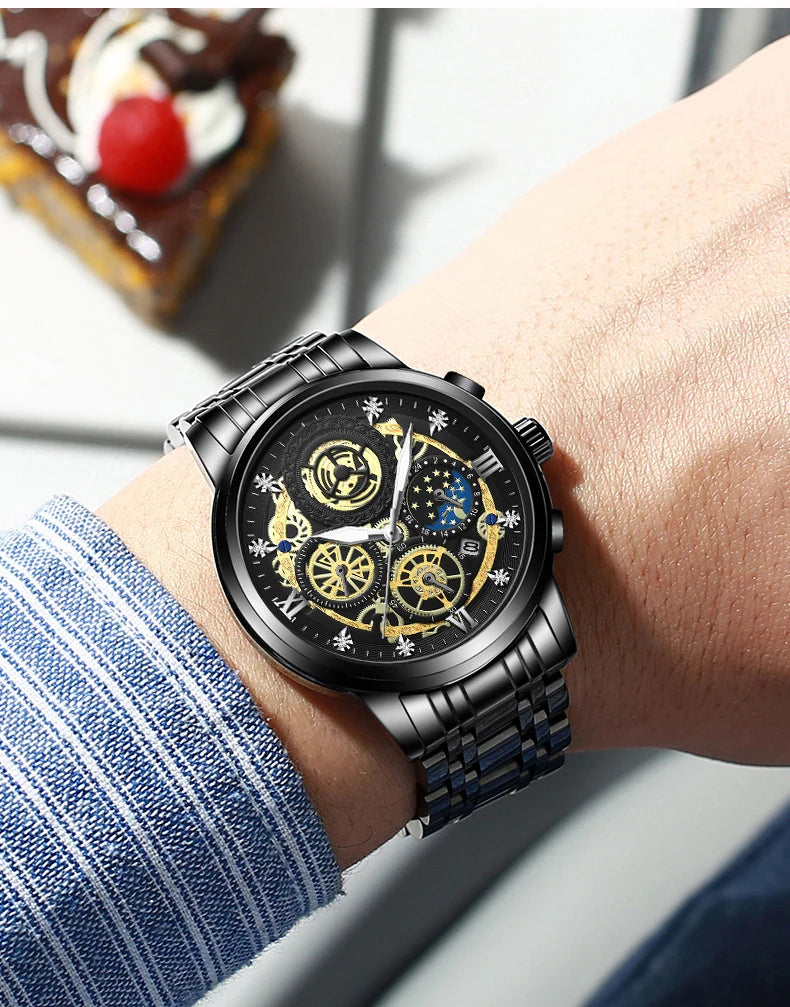 BINBOND B4010 Fashion Casual Quartz Men Watch Stainless Steel Strap Luxury Dial Luminous 30M Waterproof Business Men Wristwatch