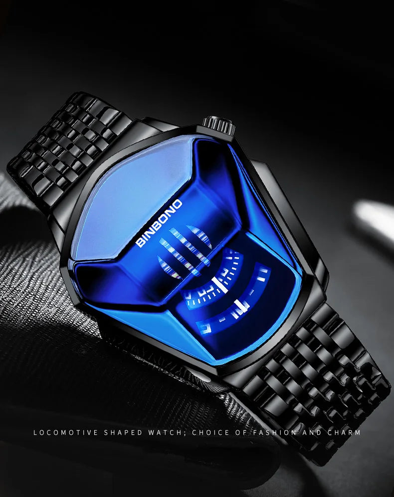 Binbond Top Luxury Brand Trend Cool Men's Wrist Watch Stainless Steel Technology Fashion Quartz Watch For Men JiChe01