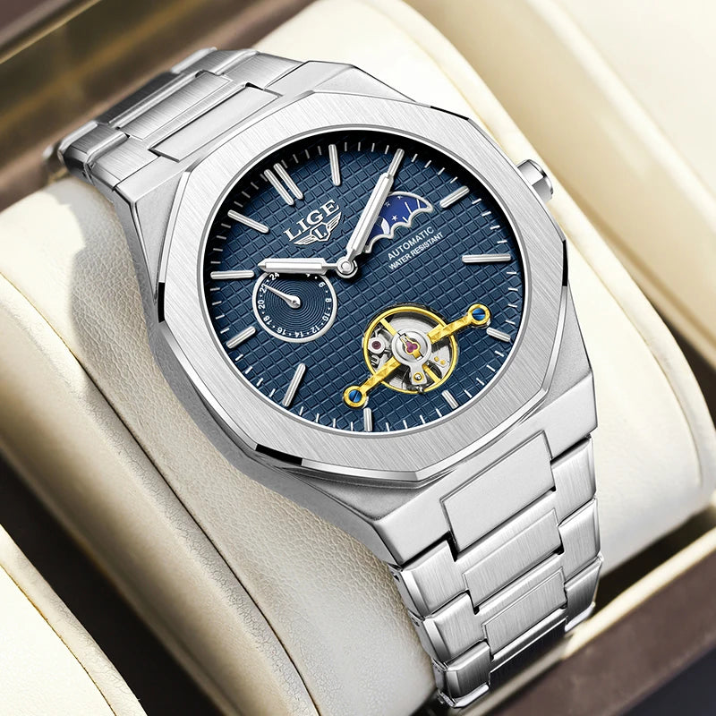 LIGE 2025 New Mechanical Watches Men Fashion Luxury Automatic Mens Watch Waterproof Luminous Tourbillon Wristwatch Reloj Hombre