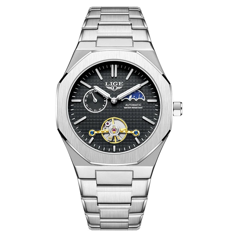 LIGE 2025 New Mechanical Watches Men Fashion Luxury Automatic Mens Watch Waterproof Luminous Tourbillon Wristwatch Reloj Hombre