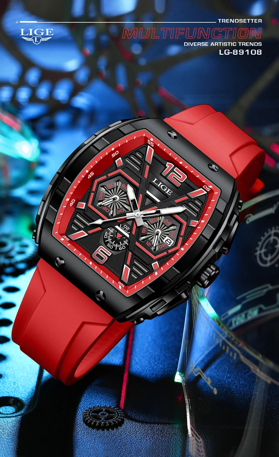LIGE Men Watch Fashion Luxury Waterproof Quartz Wristwatch Luminous Casual Sports Silicone Strap Clock Auto Date Man Watches+Box
