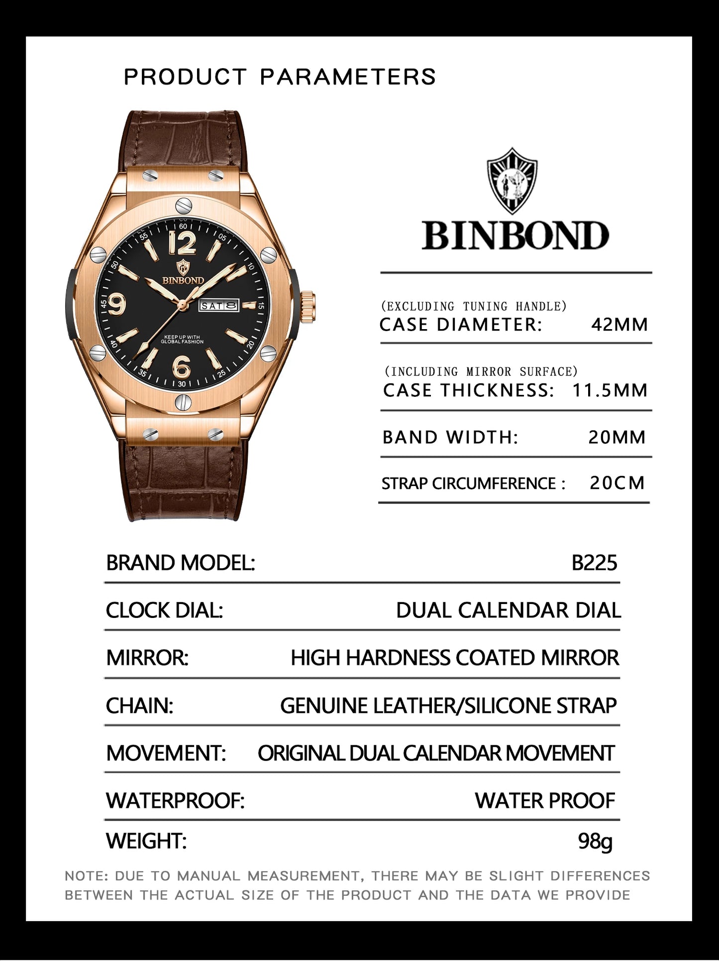 BINBOND New 225 Fashion Men's Quartz Watch Waterproof Luminous Calendar Versatile Casual Men's Quartz Watch 2025