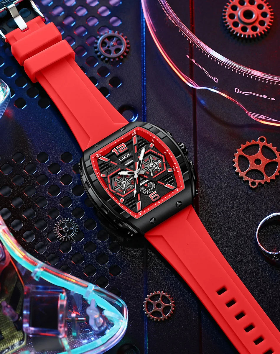 LIGE Men Watch Fashion Luxury Waterproof Quartz Wristwatch Luminous Casual Sports Silicone Strap Clock Auto Date Man Watches+Box