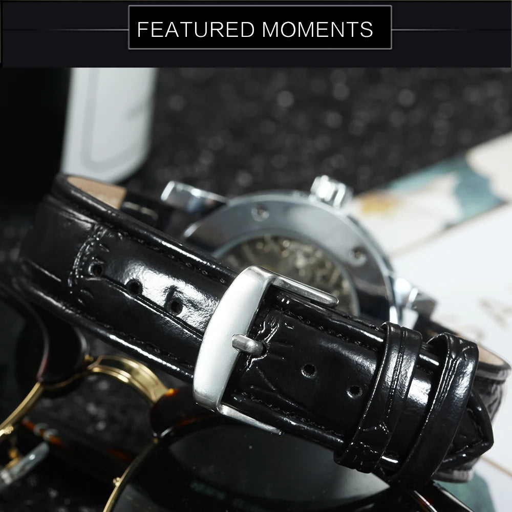 Fashion Top Brand Winner Mechanical Watch For Women Luxury Watches Diamond Skeleton Dial Leather Strap Unisex Size Wristwatches