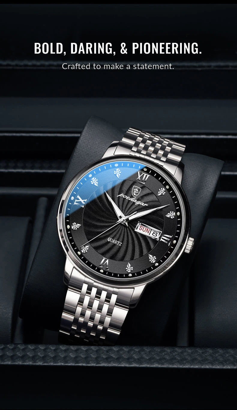 POEDAGAR Luxury Brand Man Watch Waterproof Luminous Date Week Men's Quartz Wristwatch Stainless Steel Fashion Sports Men Watches