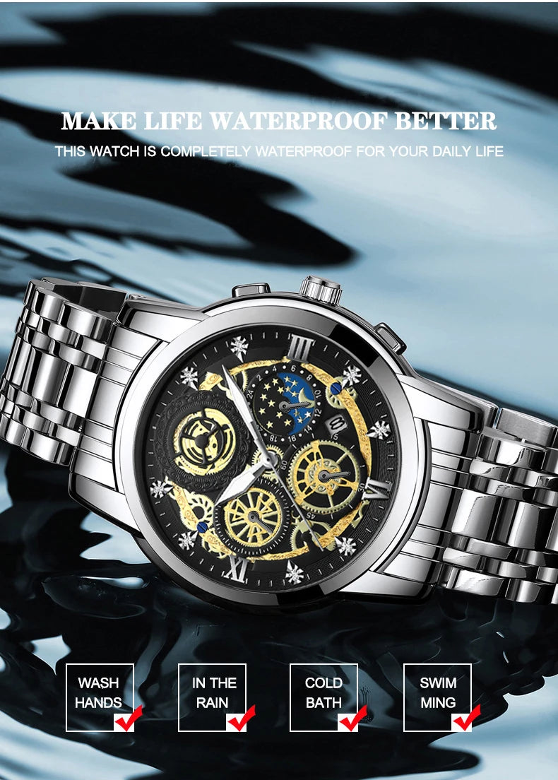 BINBOND B4010 Fashion Casual Quartz Men Watch Stainless Steel Strap Luxury Dial Luminous 30M Waterproof Business Men Wristwatch