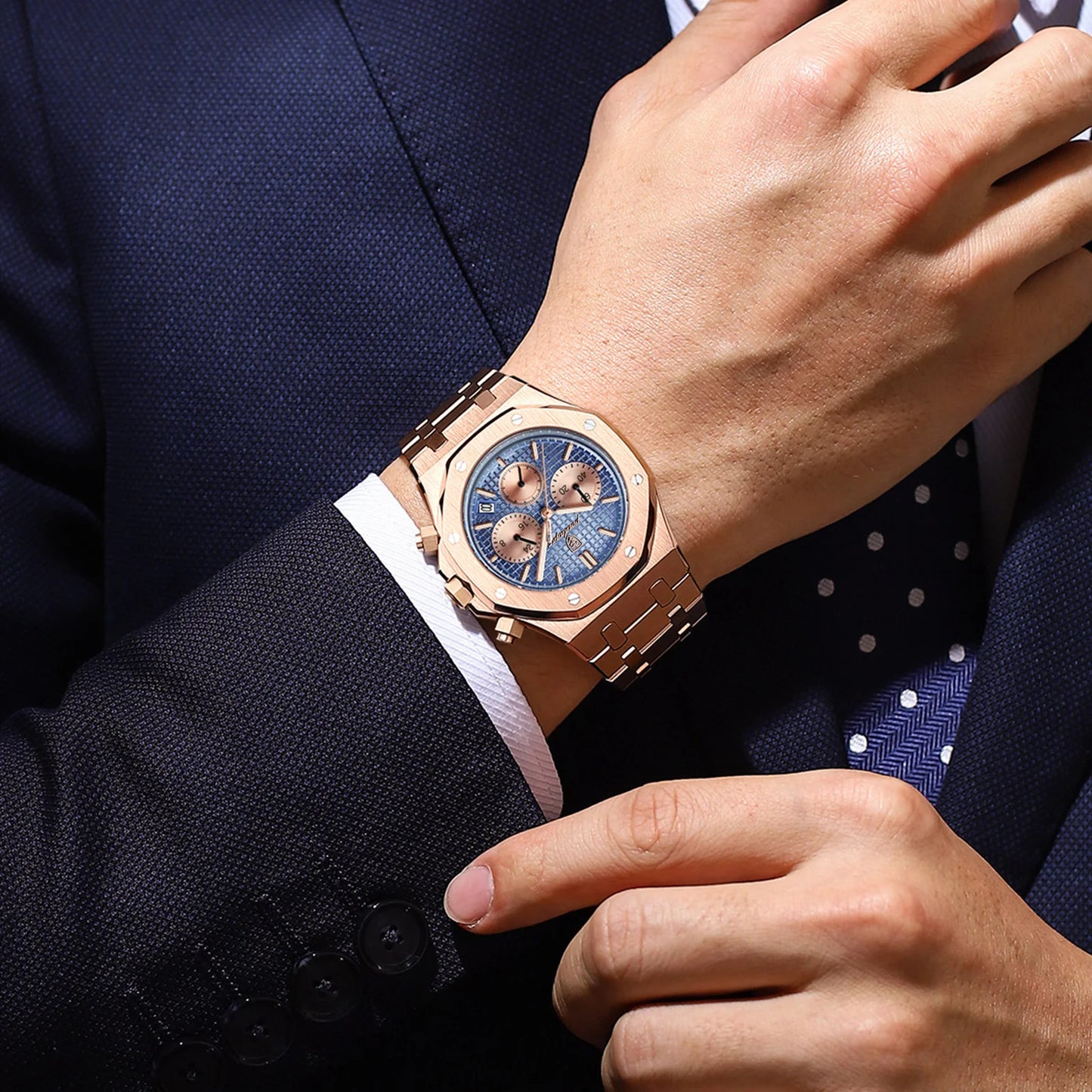 POEDAGAR Original Luxury Men's Watches Date Chronograph Stainless Steel Quartz Watch Waterproof Luminous Fashion Man Wristwatch