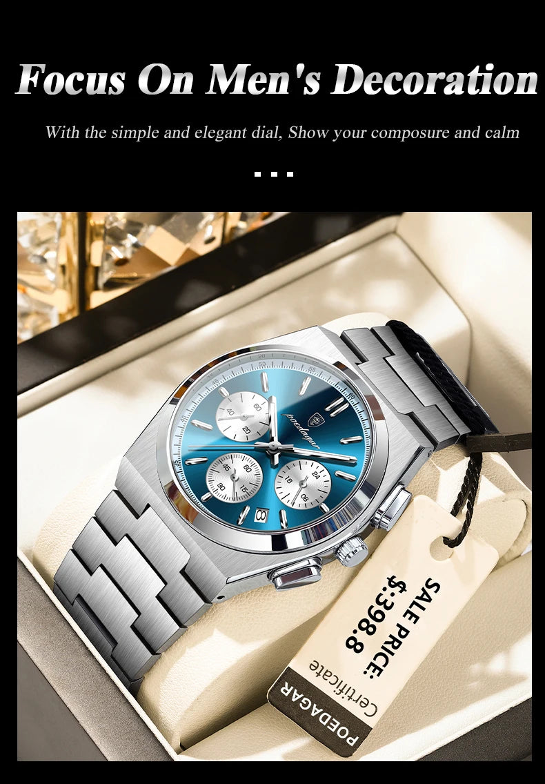 POEDAGAR Luxury Man Quartz Watch Waterproof Luminous Date Chronograph Watches For Men Stainless Steel Fashion Men's Watch Reloj